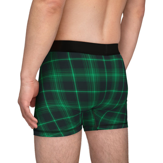 Men's Boxers - Comfortable AOP Green Plaid Underwear, Stylish Gifts for Him image 1
