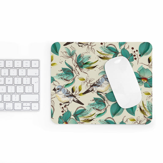 Mouse pad with bird and floral design, stylish desk accessory for office or home use