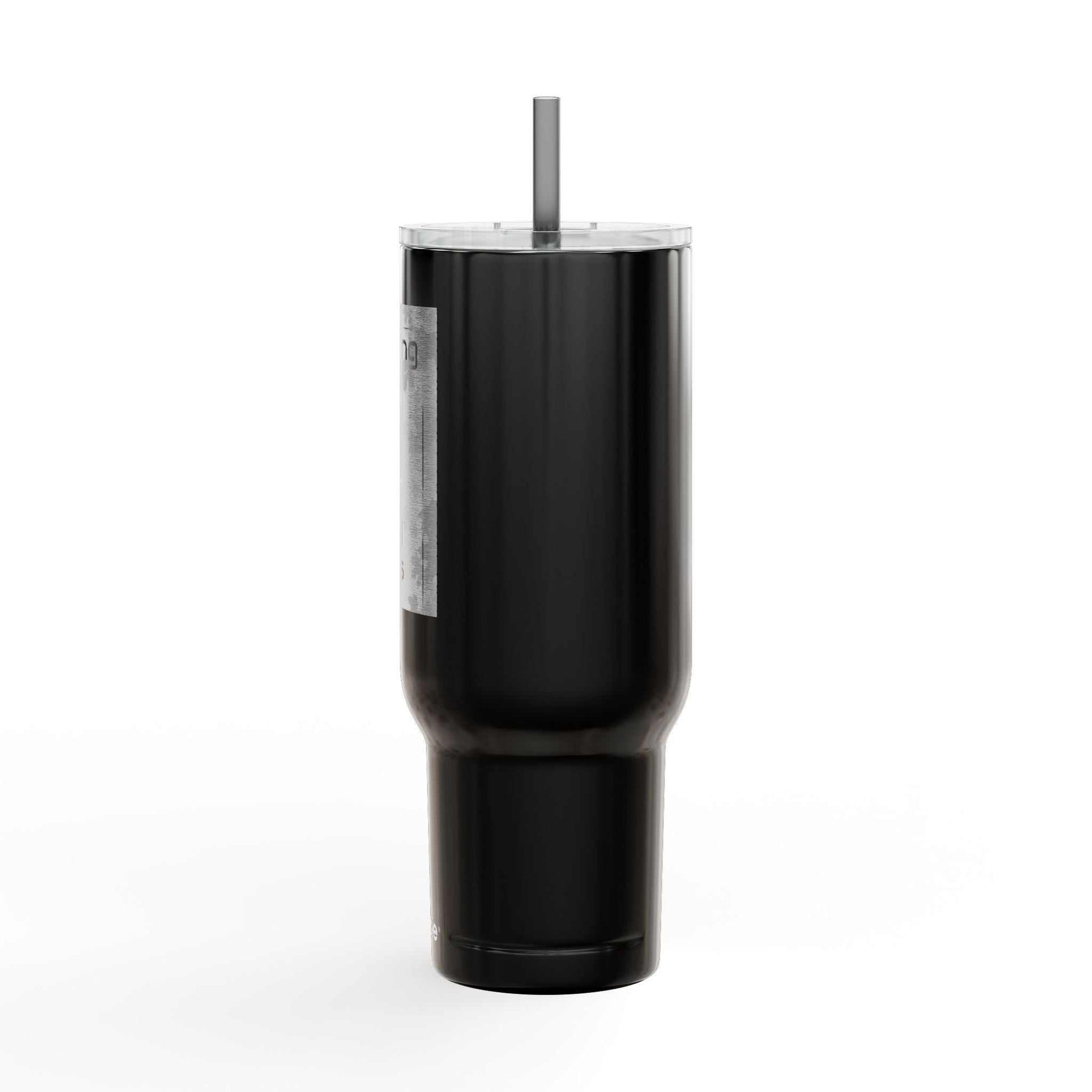 Cozy Vibes Insulated Tumbler black 40oz travel mug with straw and spill-resistant lid