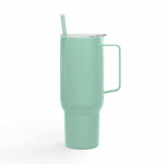 Cozy Vibes Insulated Tumbler 40oz mint green travel mug with handle and straw