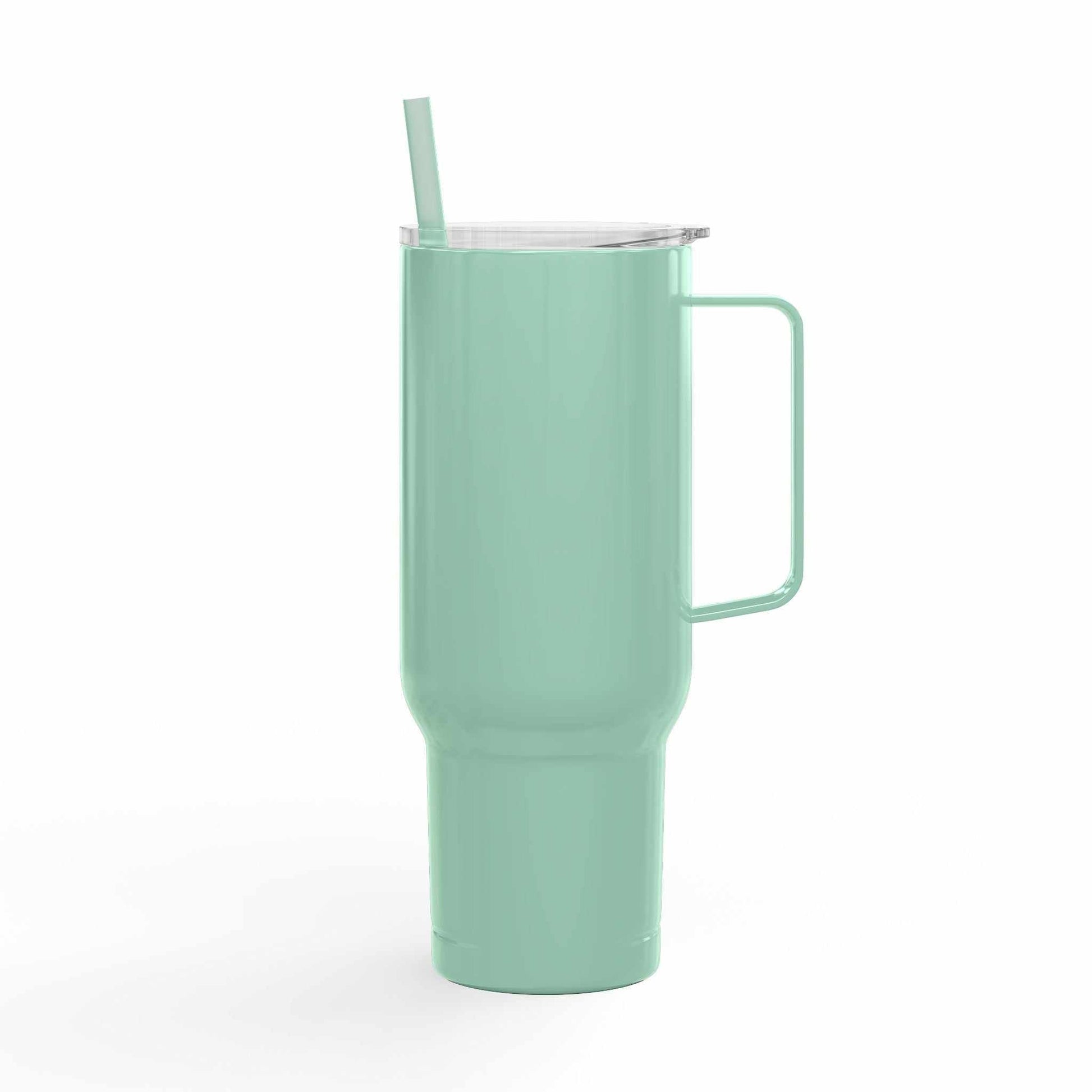 Cozy Vibes Insulated Tumbler 40oz mint green travel mug with handle and straw