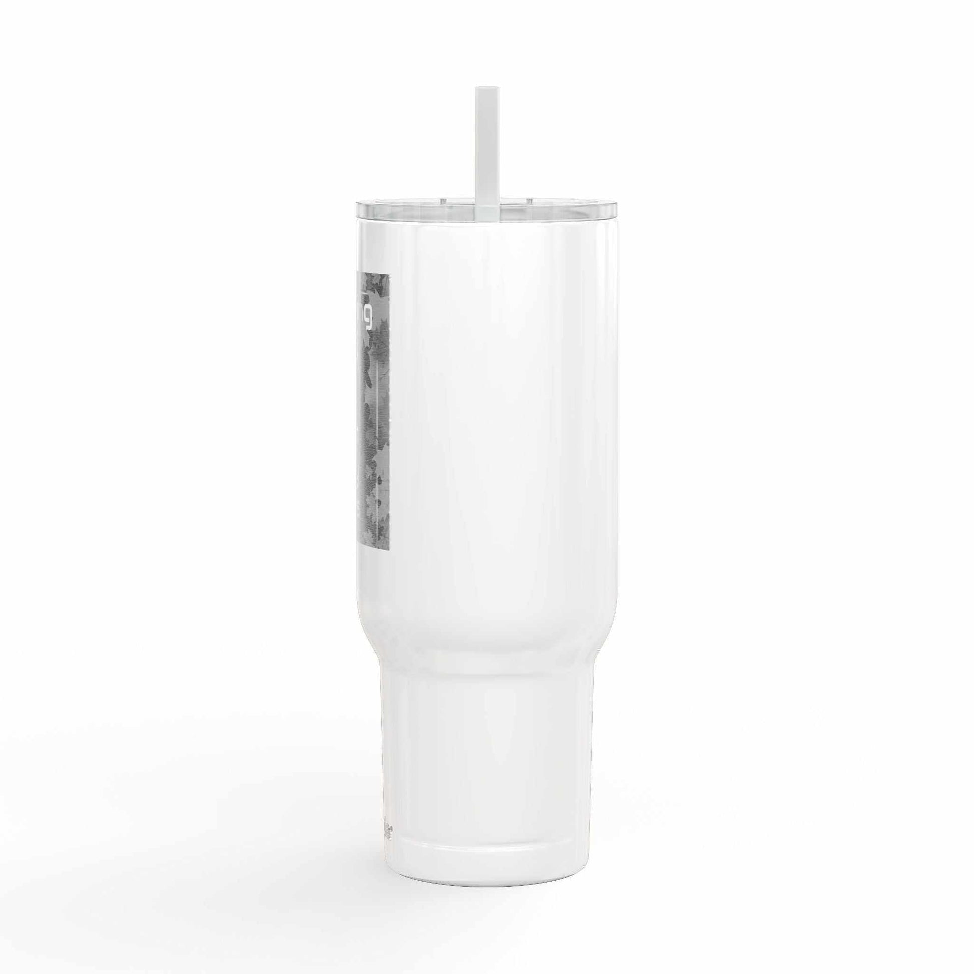 Cozy Vibes Insulated Tumbler 40oz white travel mug with spill-resistant lid and straw