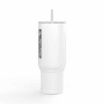 Cozy Vibes Insulated Tumbler 40oz white travel mug with spill-resistant lid and straw