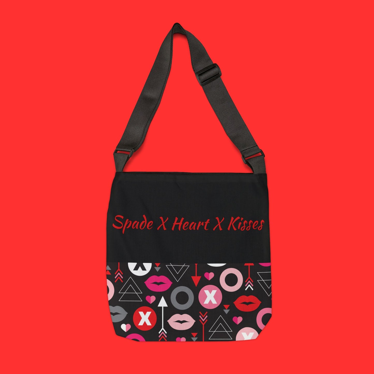 'Spade X Heart X Kisses' Patterned Valentine's Crossbody Tote