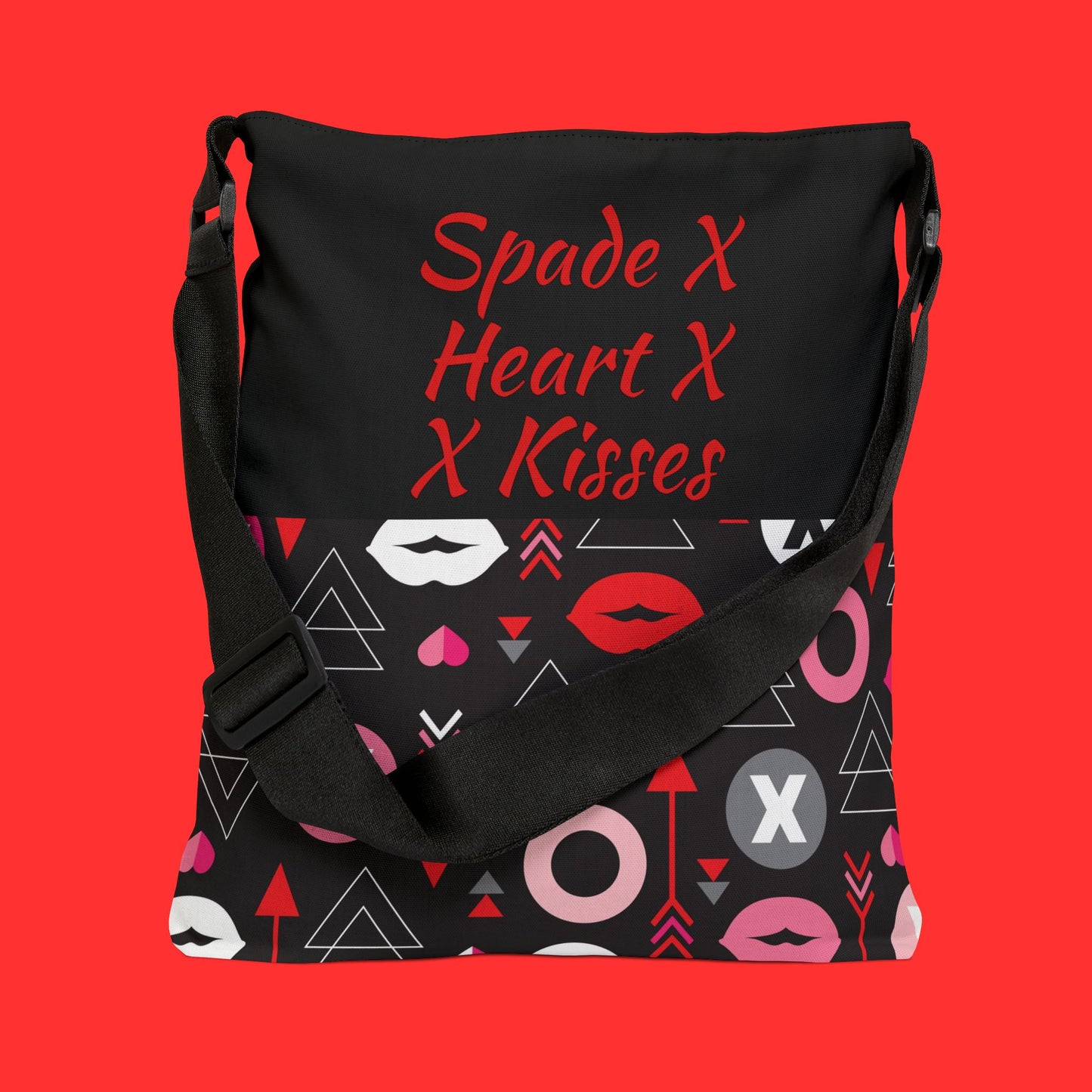'Spade X Heart X Kisses' Patterned Valentine's Crossbody Tote