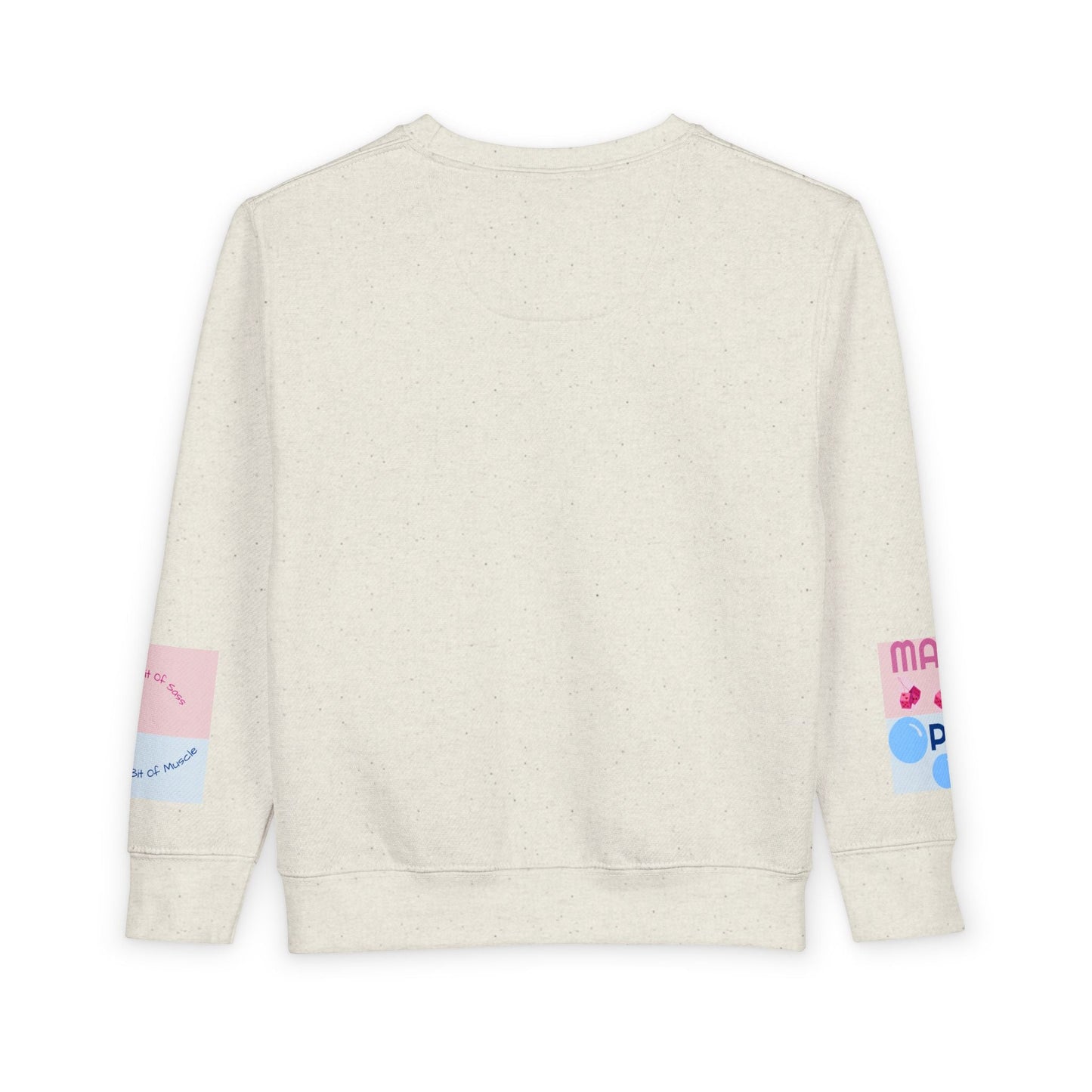 Mama's Attitude toddler sweatshirt in soft cream fabric with colorful sleeve graphics, cozy and playful kids' apparel.