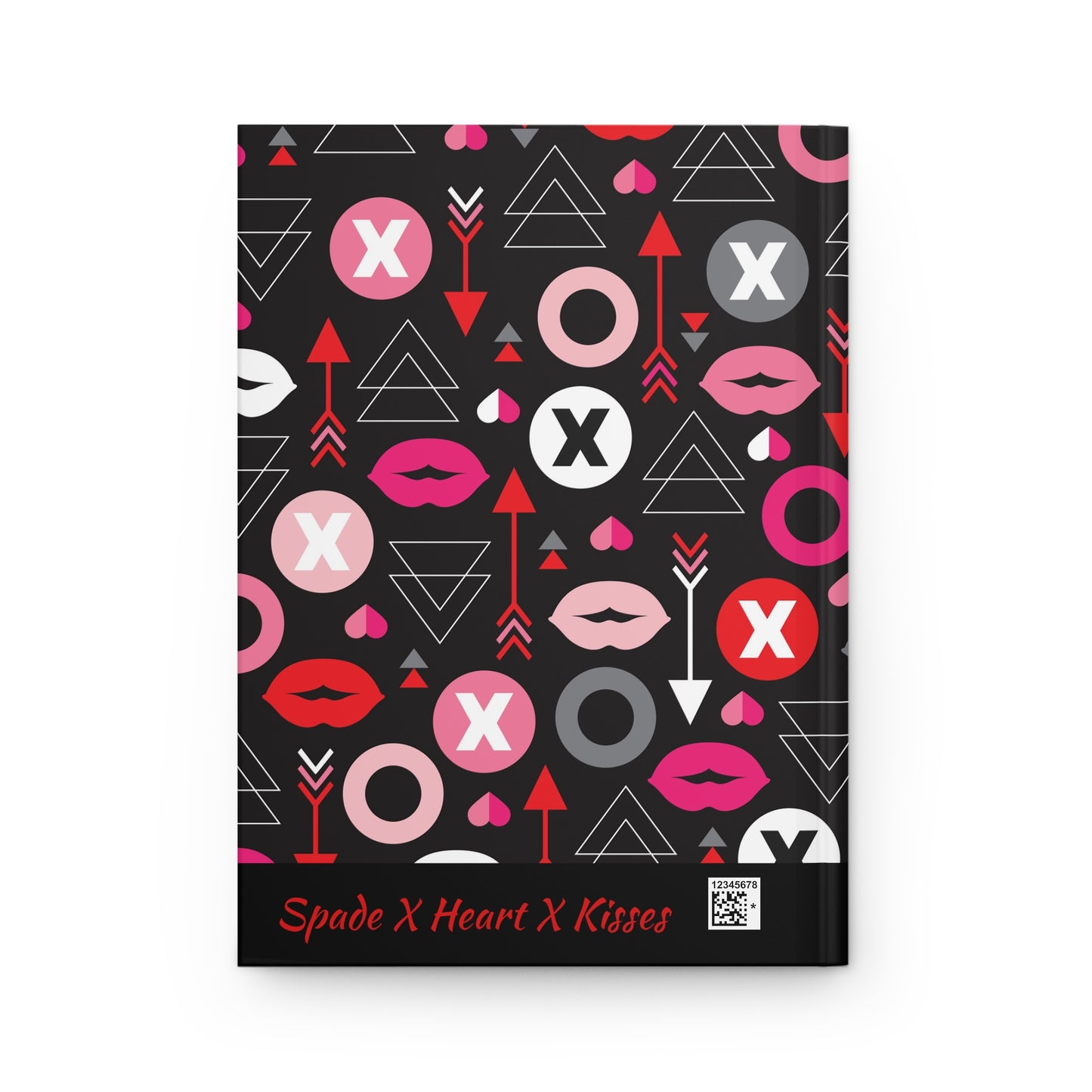Spade X Heart X Kisses Custom Hardcover Journal | Black Red Pink Pattern