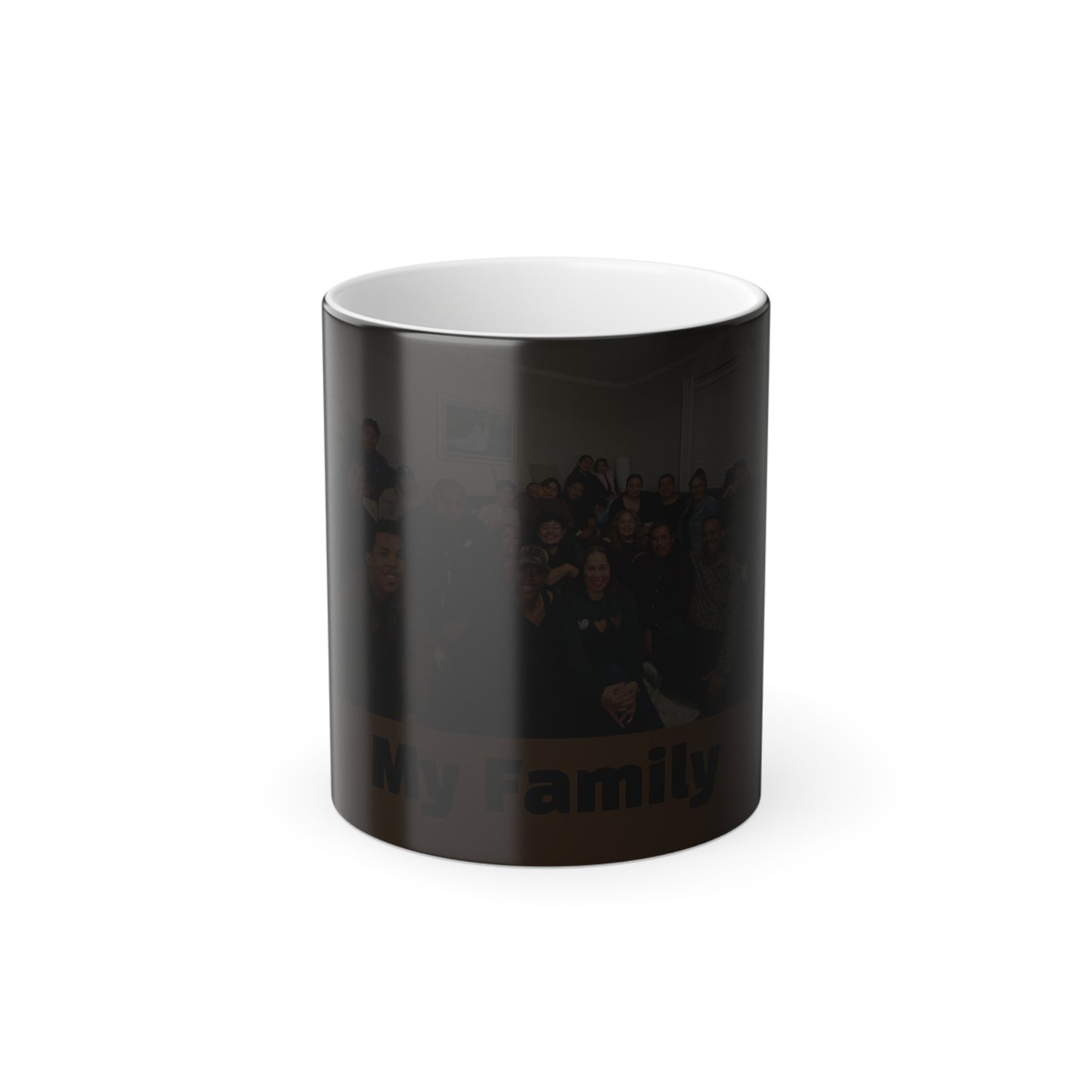 Black cylindrical container with 'family' text on a white background