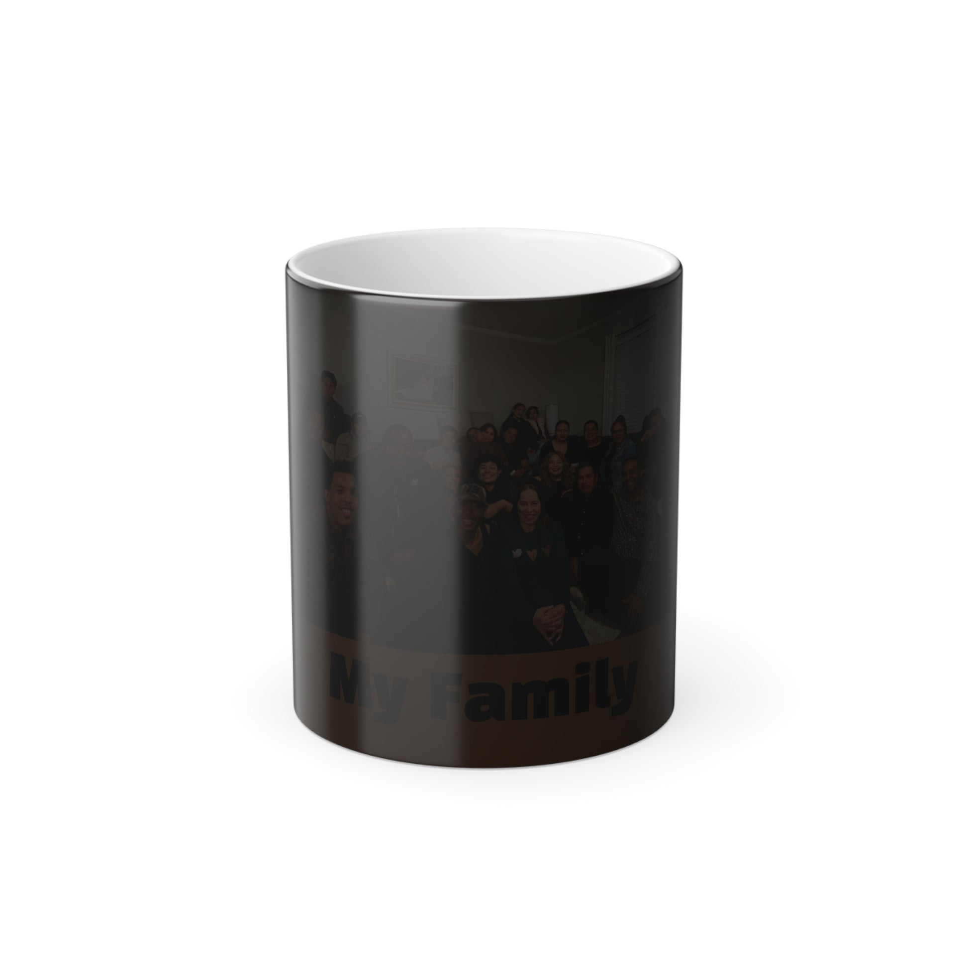 Black cylindrical container with 'family' text on a white background