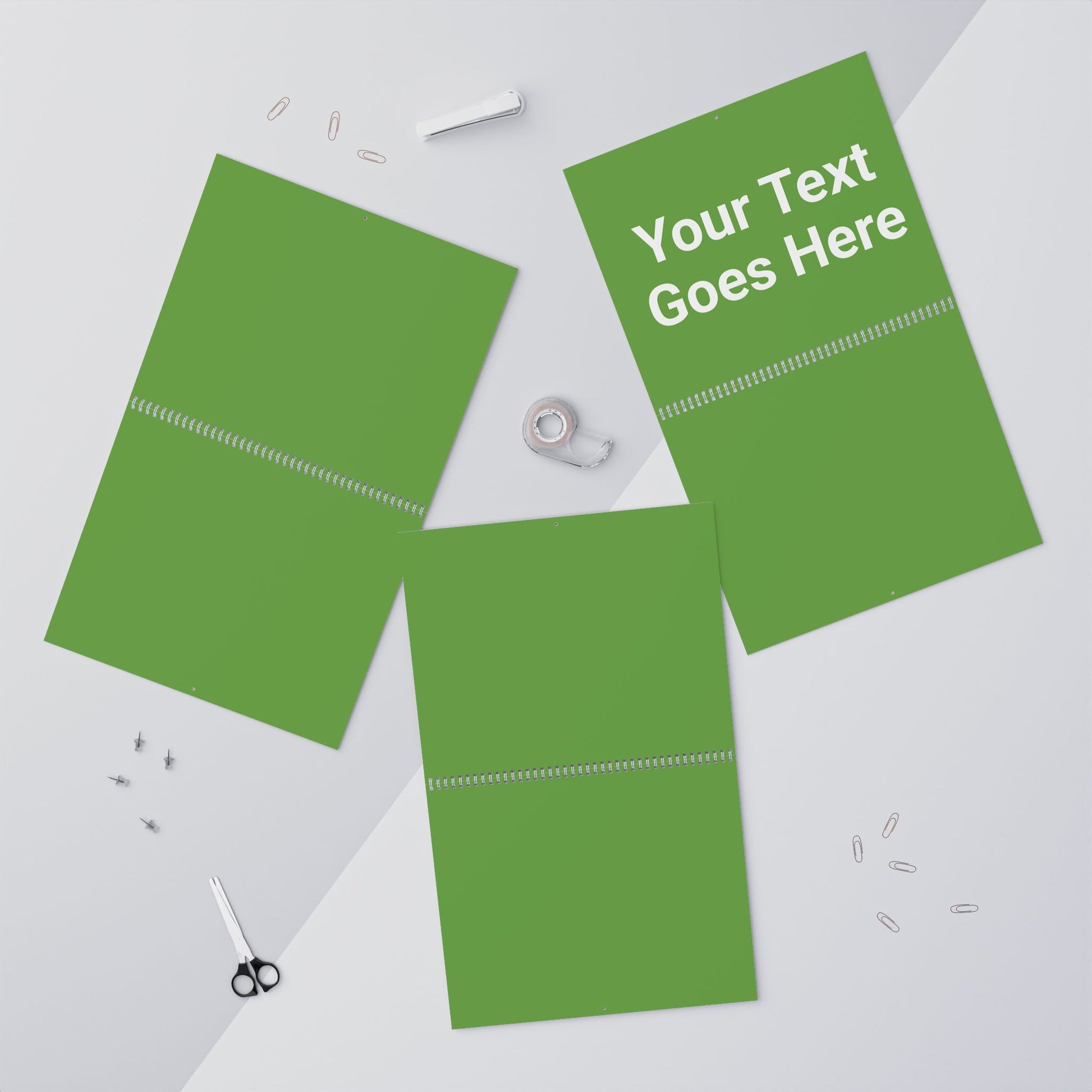 Three green greeting cards on a white background with text 'Your Text Goes Here'.