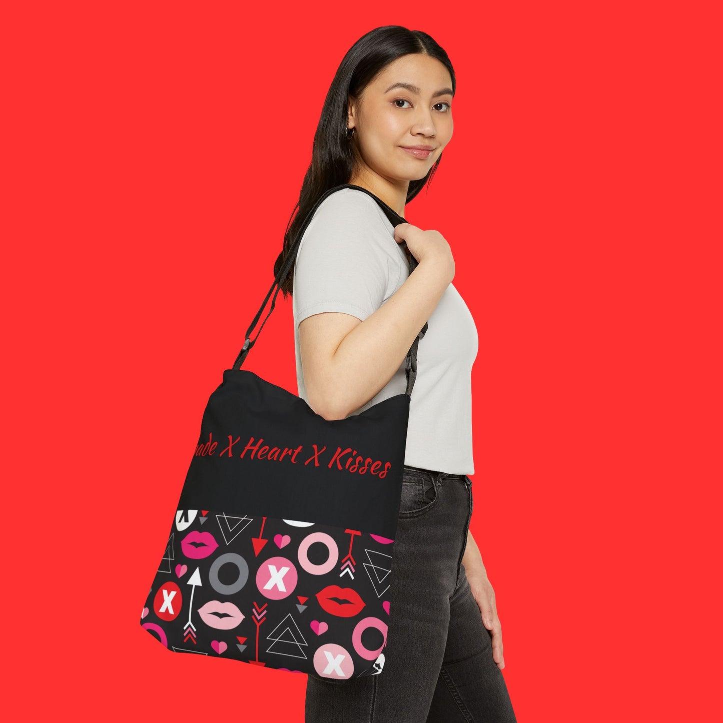 'Spade X Heart X Kisses' Patterned Valentine's Crossbody Tote