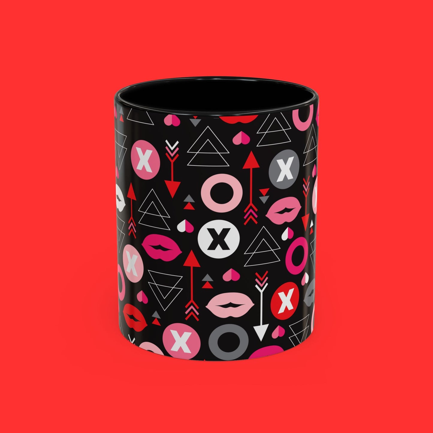 Kisses & X’s Pattern Coffee Mug — Romantic Valentine Accent Mug (11/15oz)