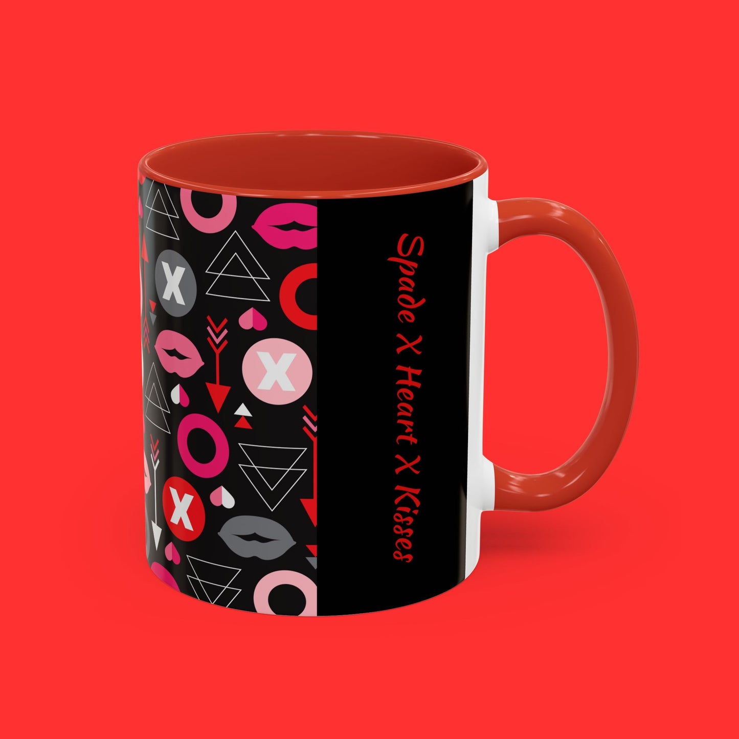 Kisses & X’s Pattern Coffee Mug — Romantic Valentine Accent Mug (11/15oz)