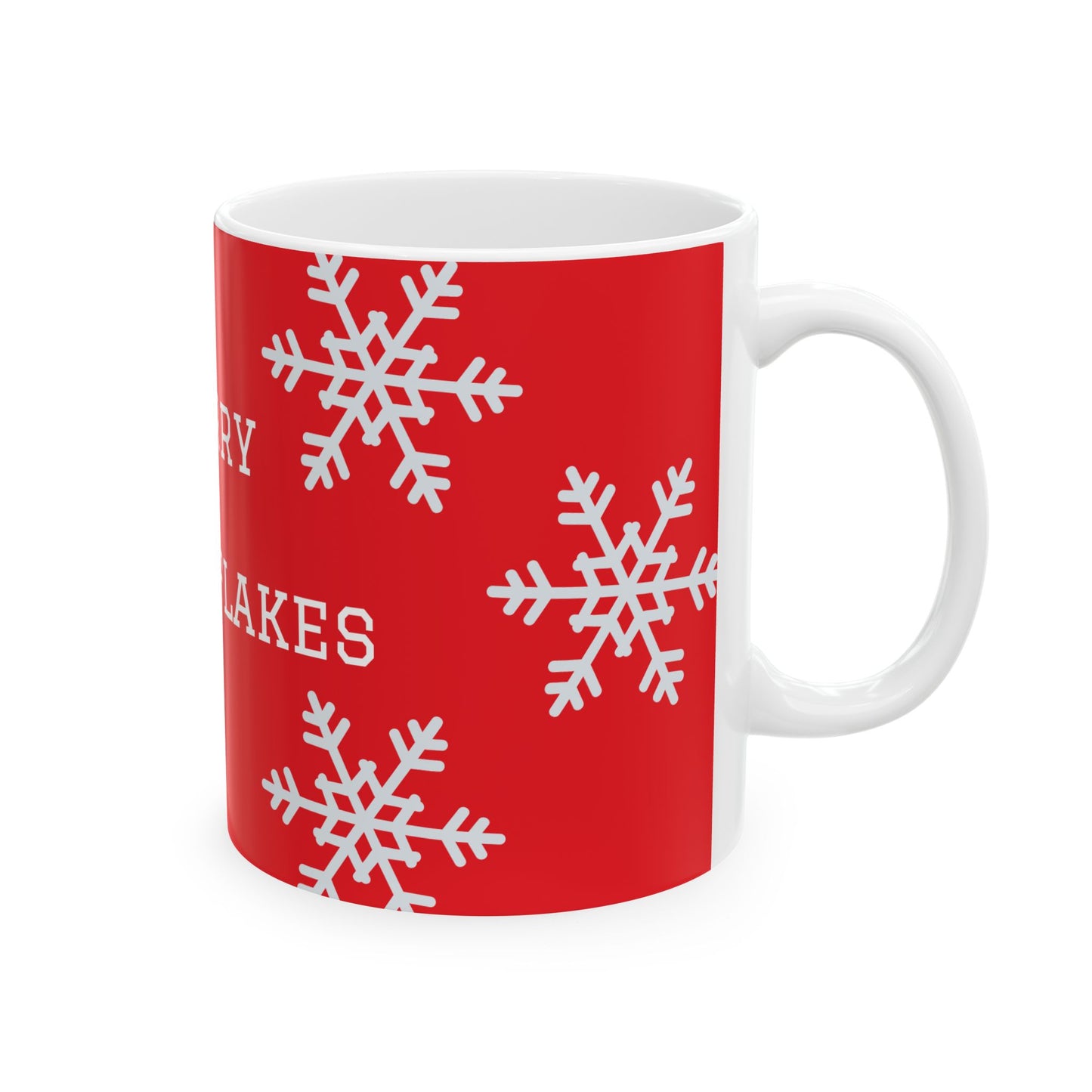 Merry Snowflakes Ceramic Mug — Red Holiday Coffee Cup (11oz & 15oz)