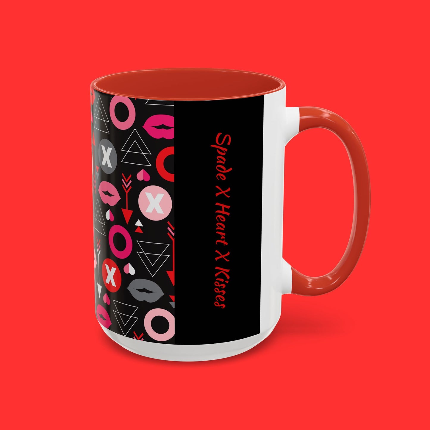 Kisses & X’s Pattern Coffee Mug — Romantic Valentine Accent Mug (11/15oz)