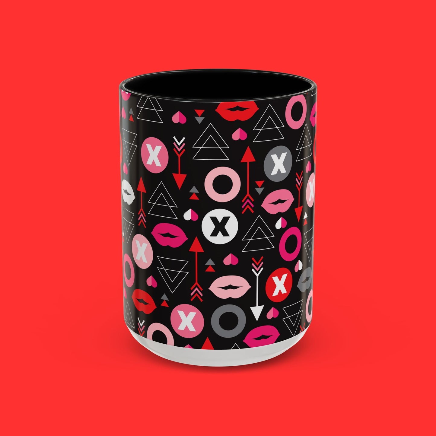 Kisses & X’s Pattern Coffee Mug — Romantic Valentine Accent Mug (11/15oz)
