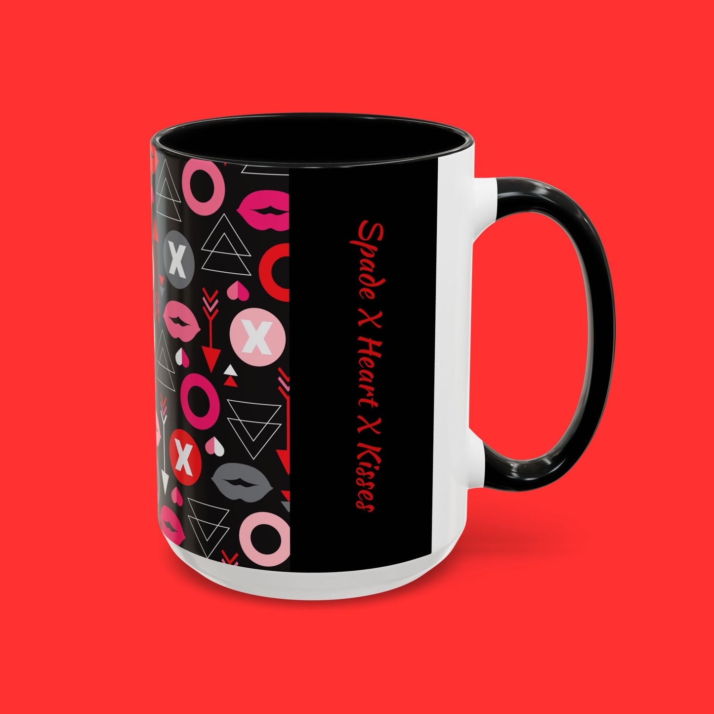 Kisses & X’s Pattern Coffee Mug — Romantic Valentine Accent Mug (11/15oz)