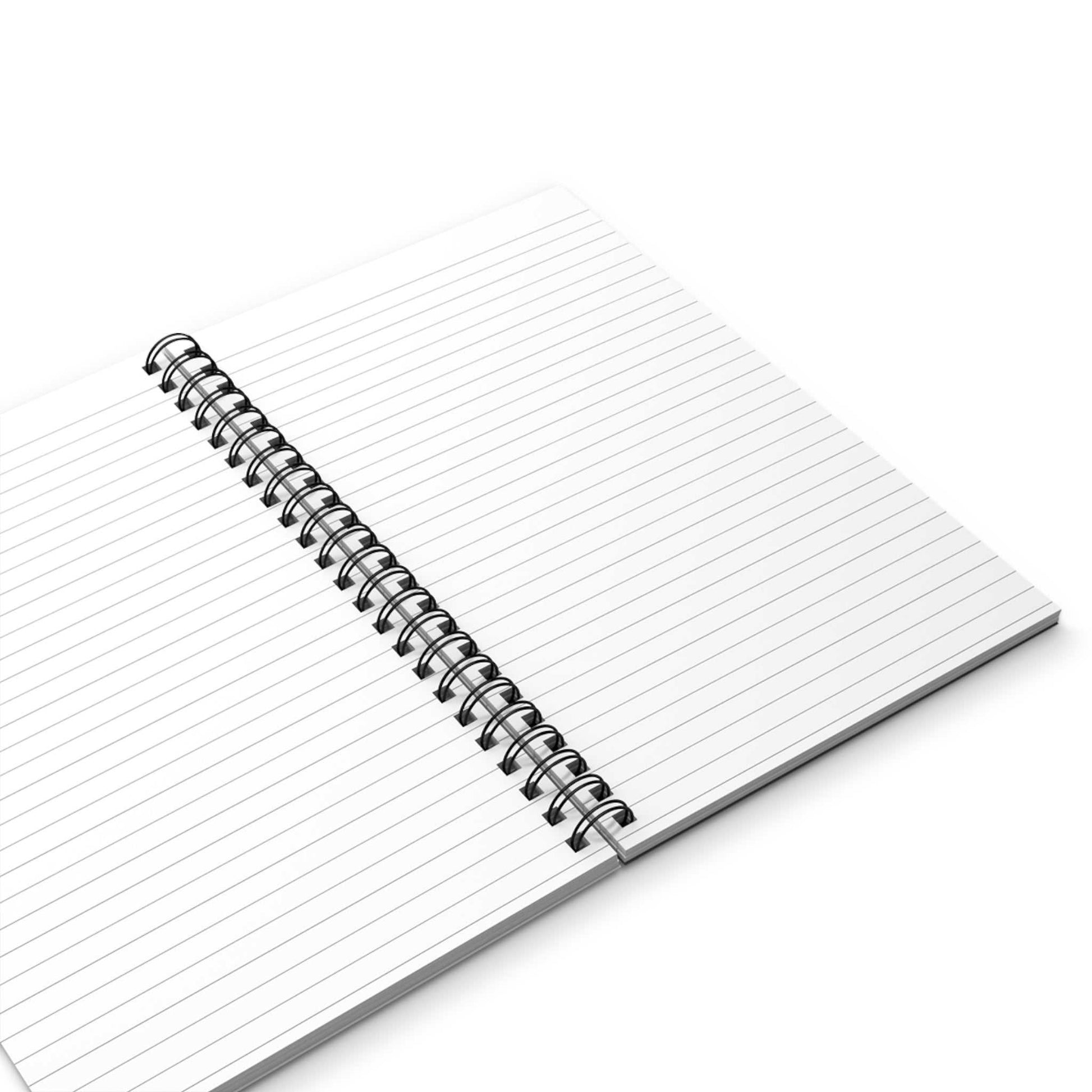 Open Fall Holiday Spiral Notebook with lined pages and black coil binding on white background