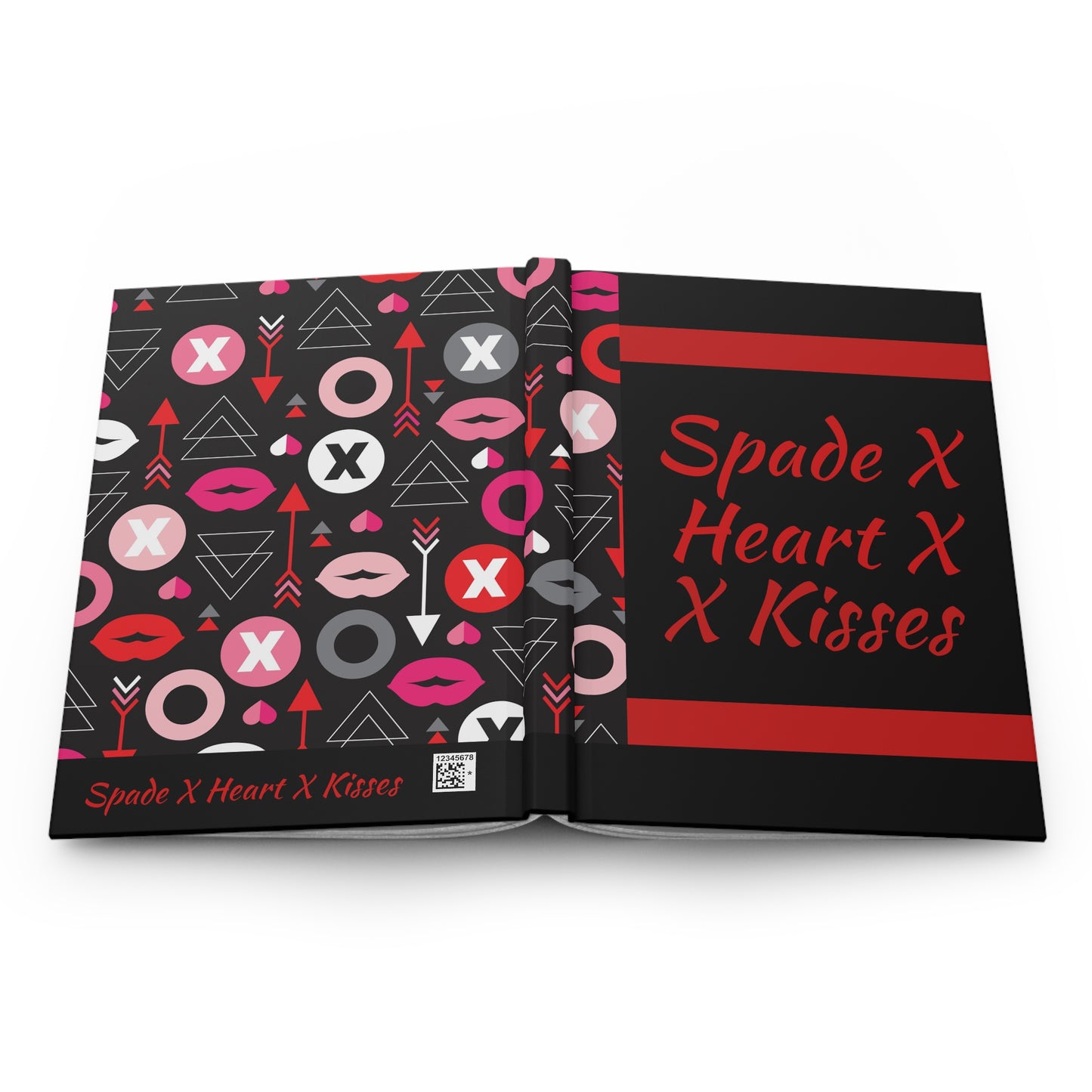 Spade X Heart X Kisses Custom Hardcover Journal | Black Red Pink Pattern