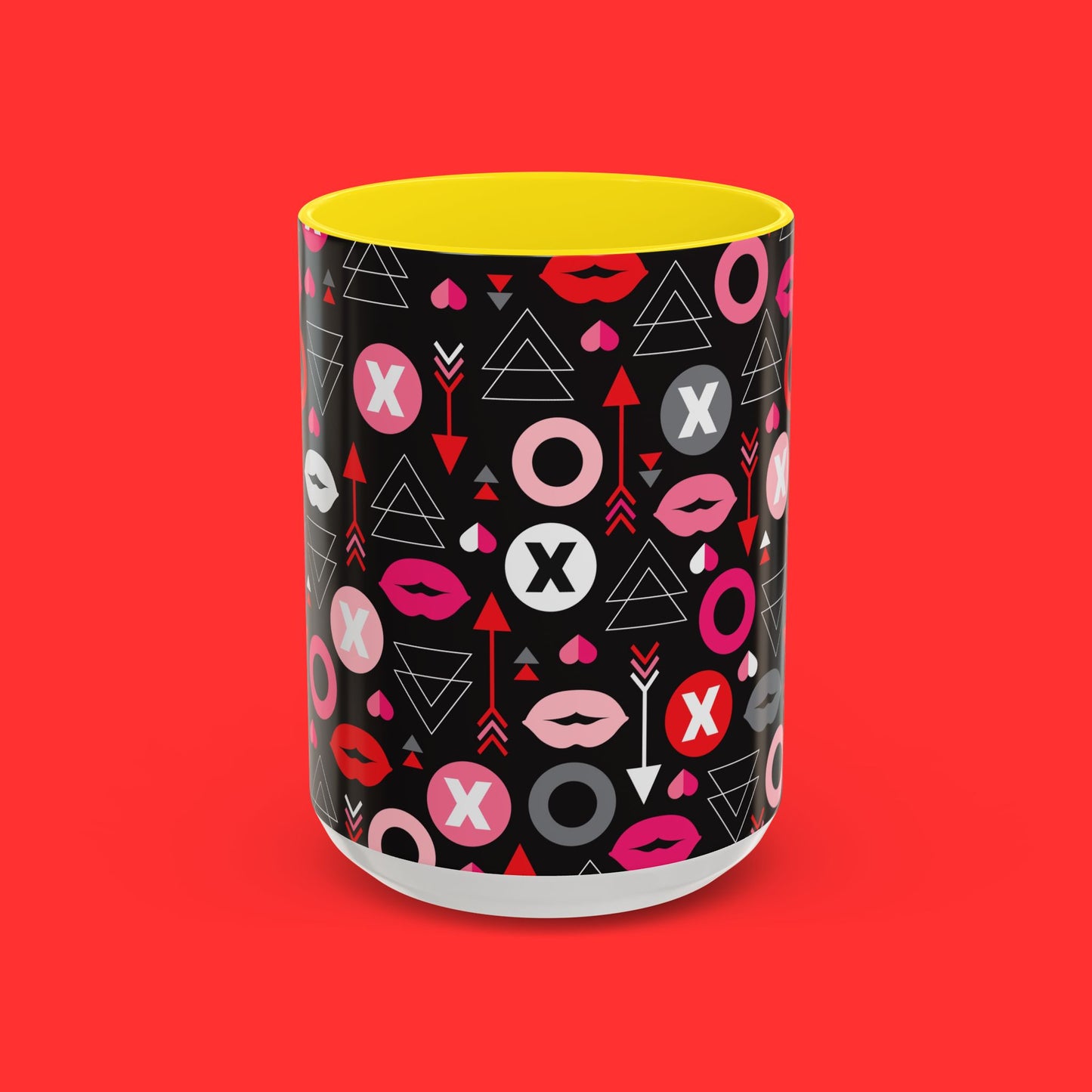 Kisses & X’s Pattern Coffee Mug — Romantic Valentine Accent Mug (11/15oz)