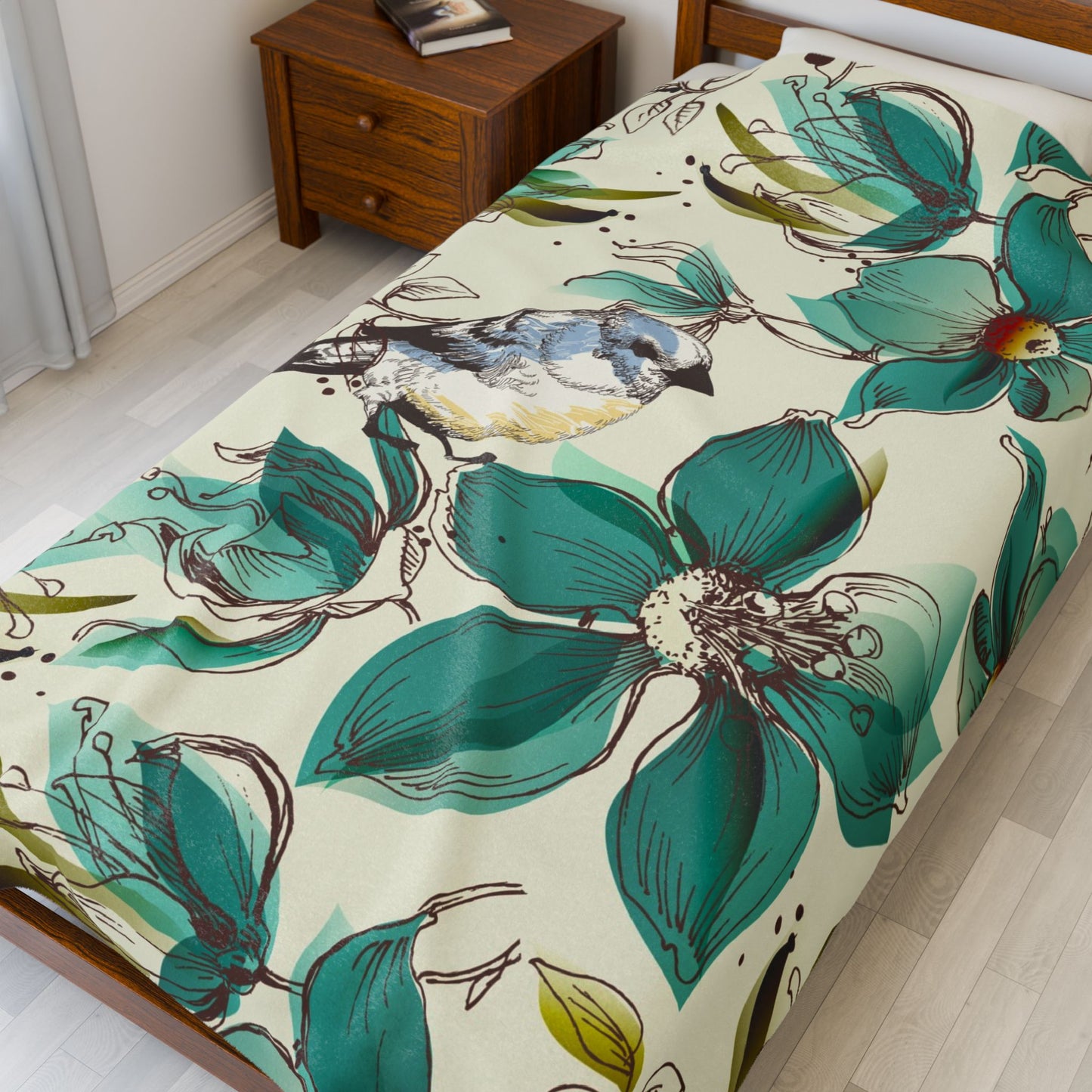 Couverture douillette en velours à motif floral