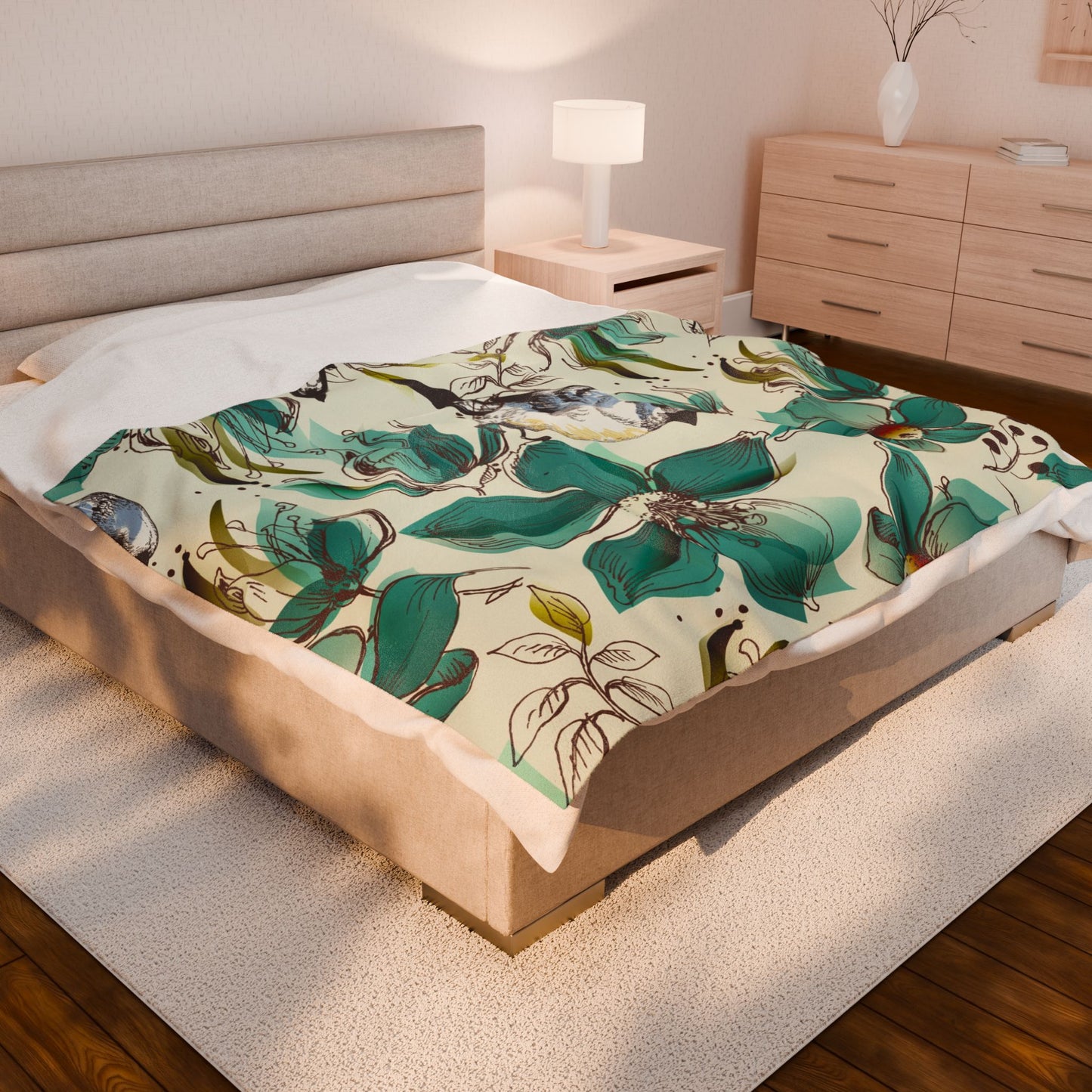 Couverture douillette en velours à motif floral