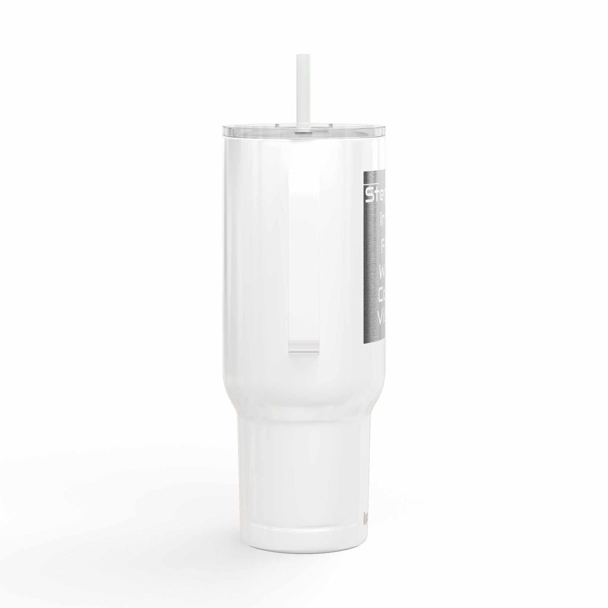 Cozy Vibes Insulated Tumbler 40oz white travel mug with straw and spill-resistant lid