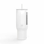 Cozy Vibes Insulated Tumbler 40oz white travel mug with straw and spill-resistant lid
