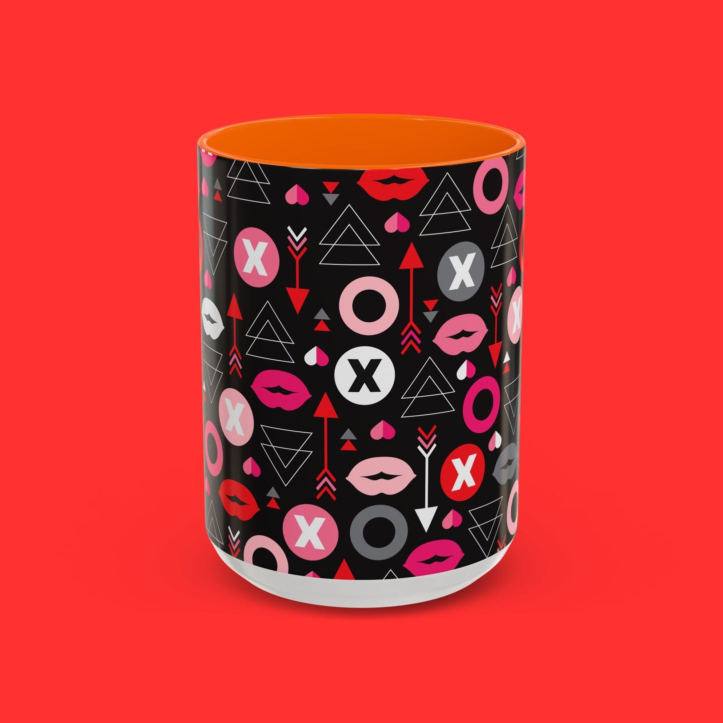 Kisses & X’s Pattern Coffee Mug — Romantic Valentine Accent Mug (11/15oz)