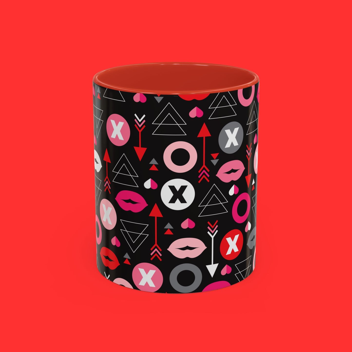 Kisses & X’s Pattern Coffee Mug — Romantic Valentine Accent Mug (11/15oz)