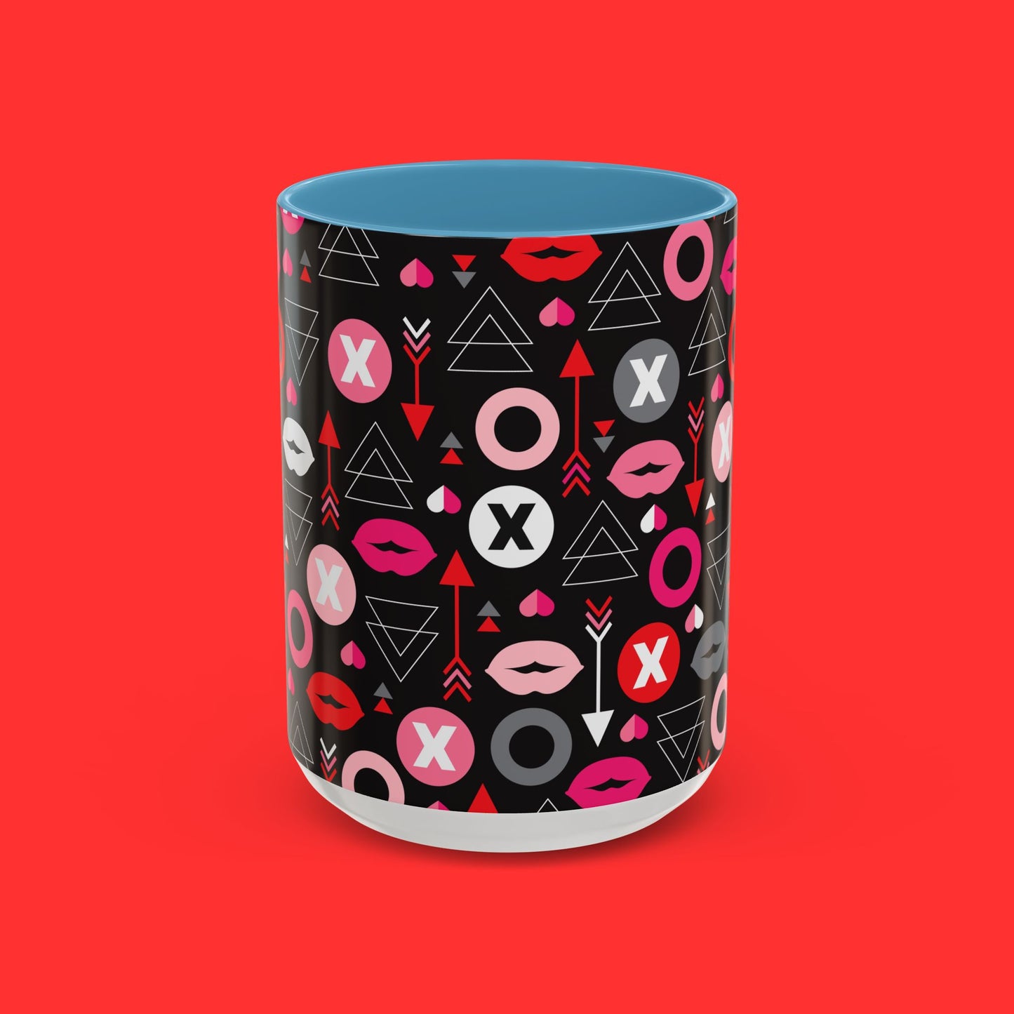 Kisses & X’s Pattern Coffee Mug — Romantic Valentine Accent Mug (11/15oz)