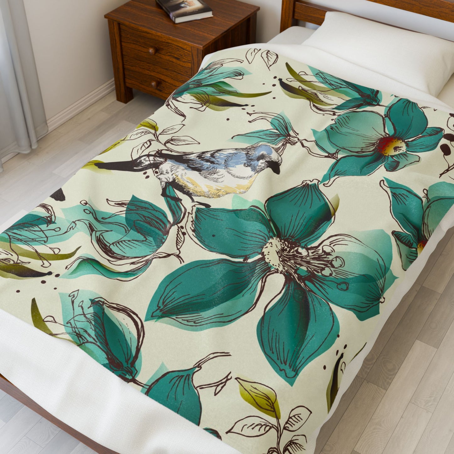 Couverture douillette en velours à motif floral