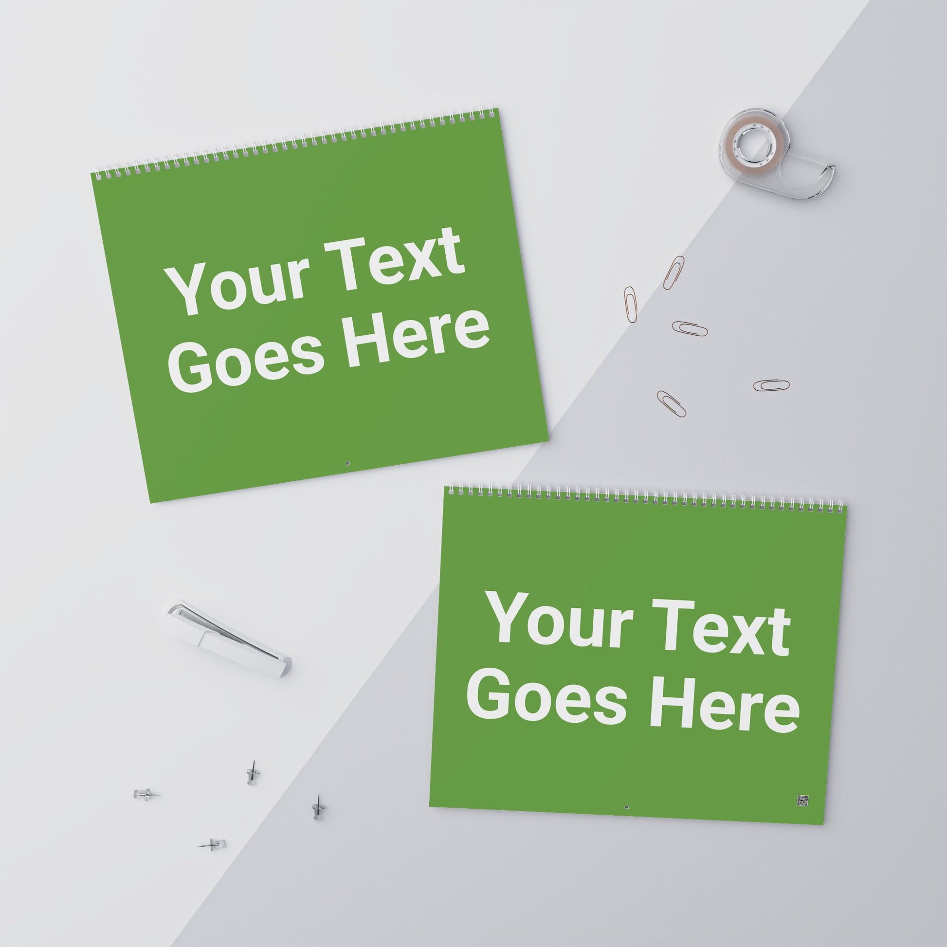 Two green square signs with text placeholder on a white background