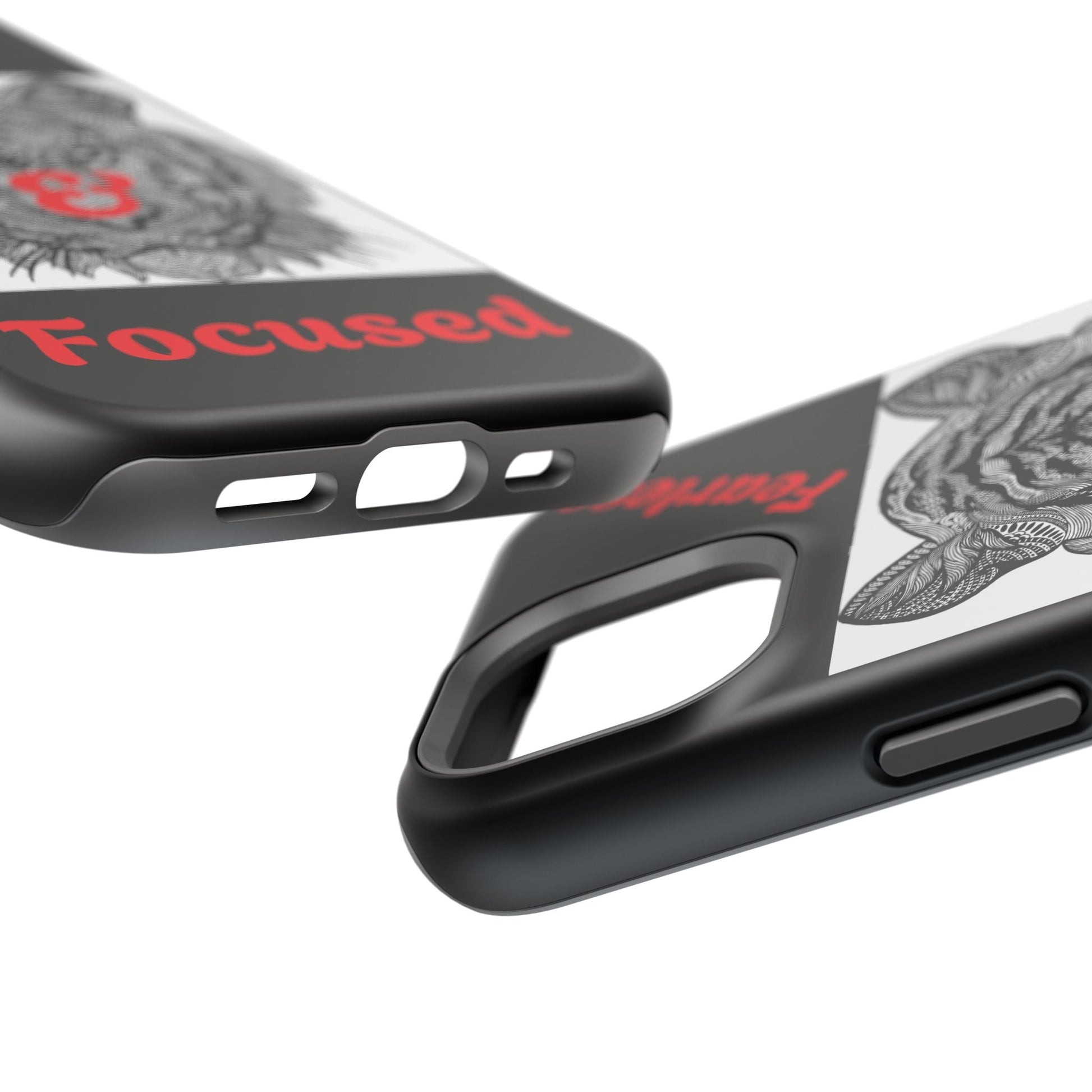 Close-up of impact-resistant Tiger Phone Case with dual-layer protection and vivid print design