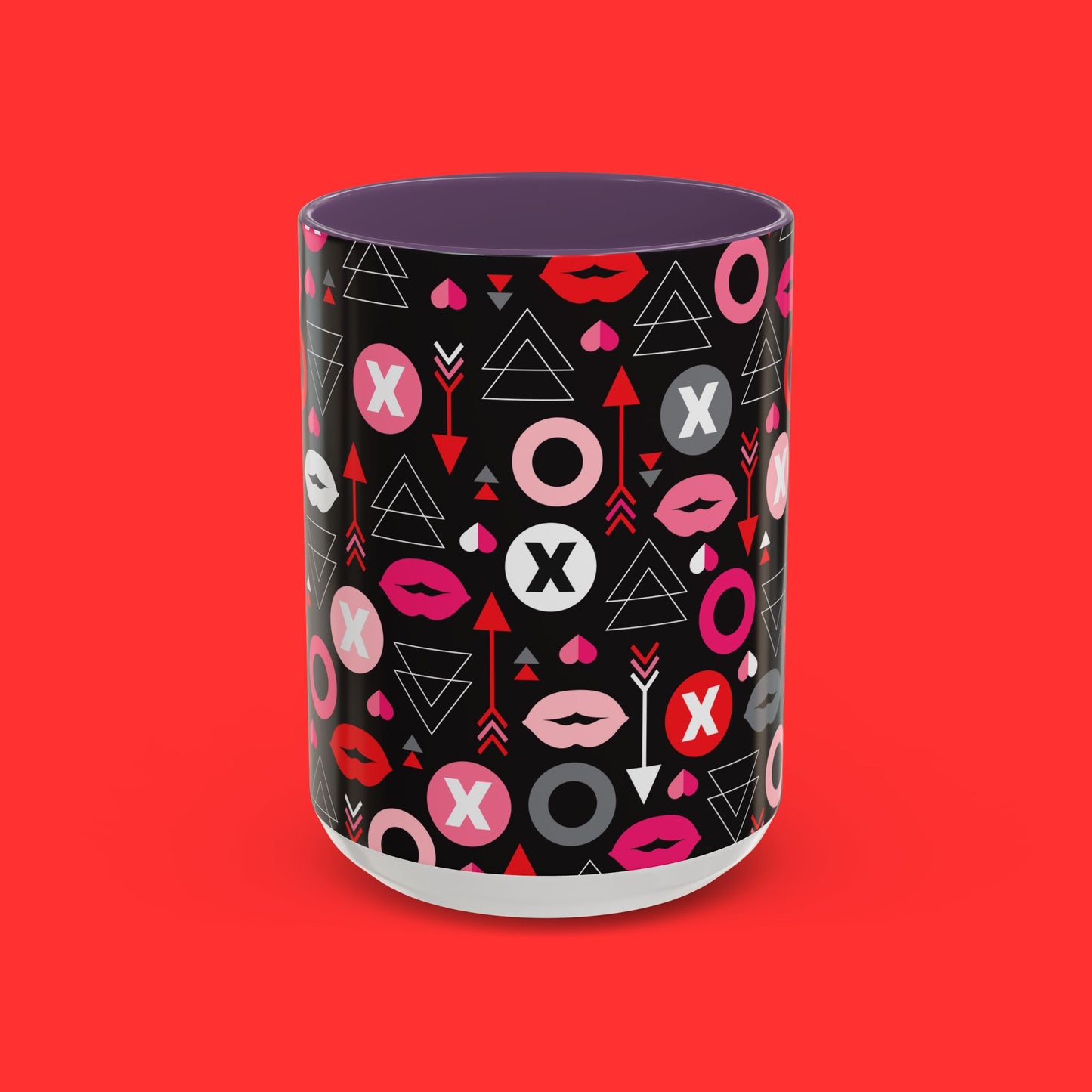 Kisses & X’s Pattern Coffee Mug — Romantic Valentine Accent Mug (11/15oz)
