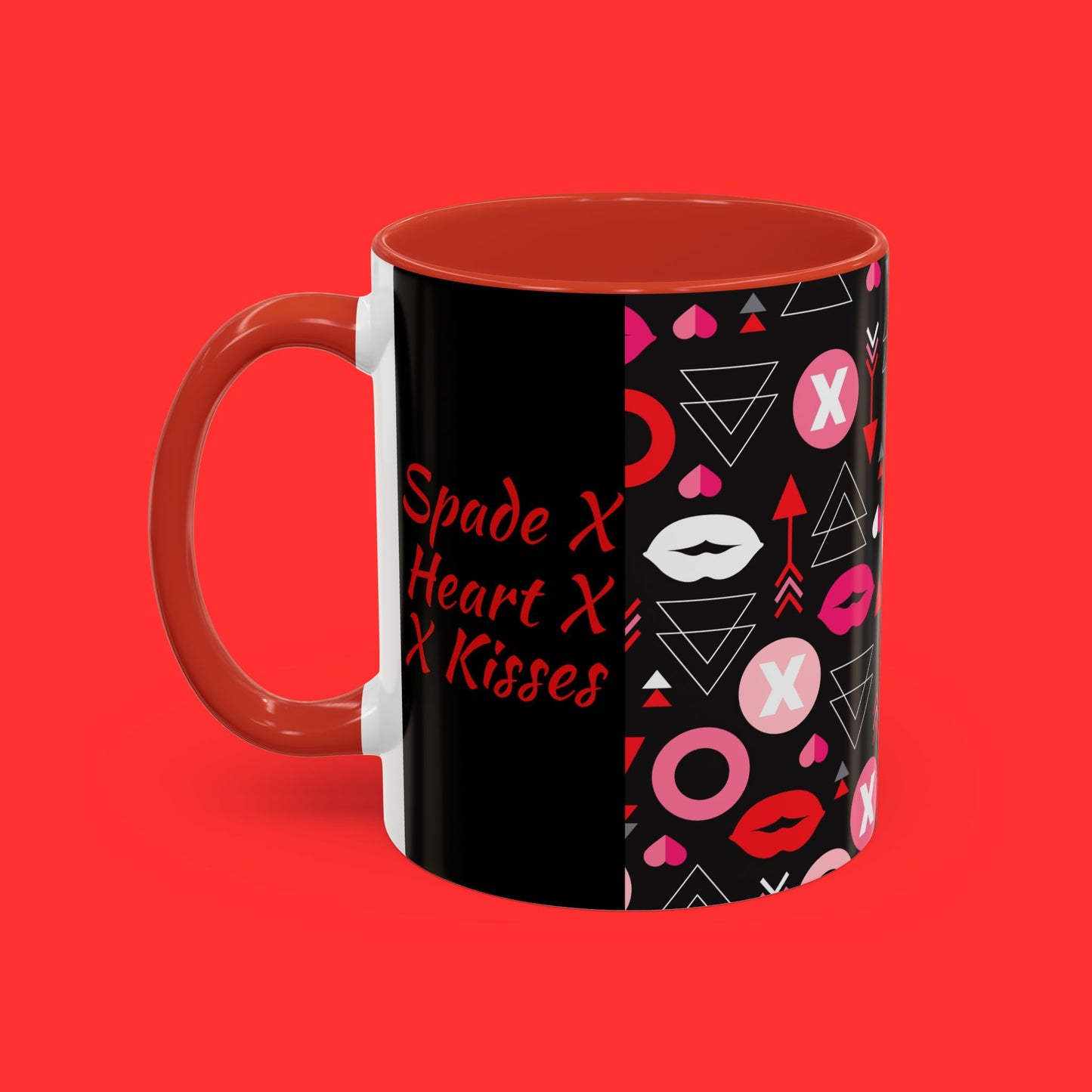 Kisses & X’s Pattern Coffee Mug — Romantic Valentine Accent Mug (11/15oz)