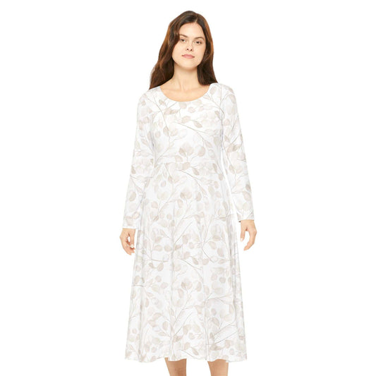 Women's long sleeve dance dress with floral pattern, scoop neckline, and regular fit made from breathable polyester milk silk fabric