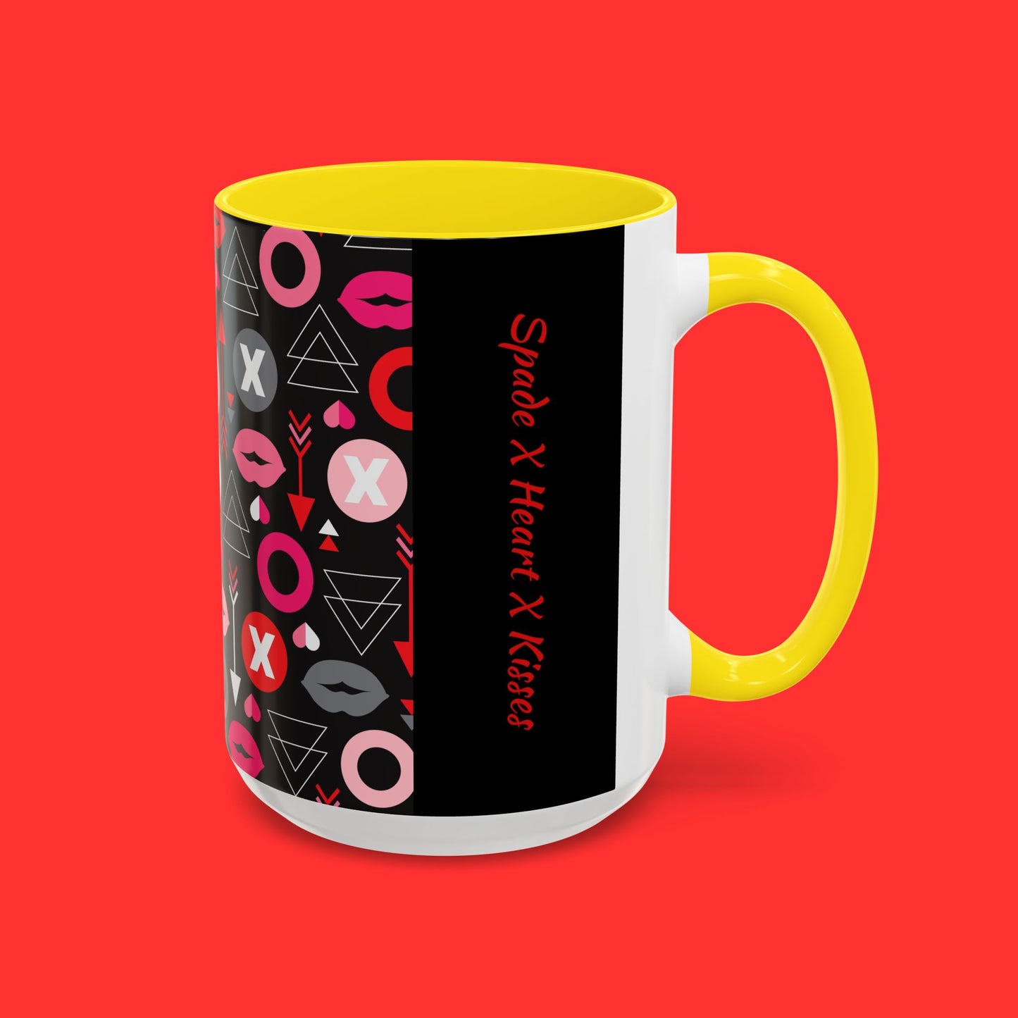 Kisses & X’s Pattern Coffee Mug — Romantic Valentine Accent Mug (11/15oz)