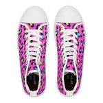 trendy leopard women's high top sneakers with colorful pink leopard print and white laces