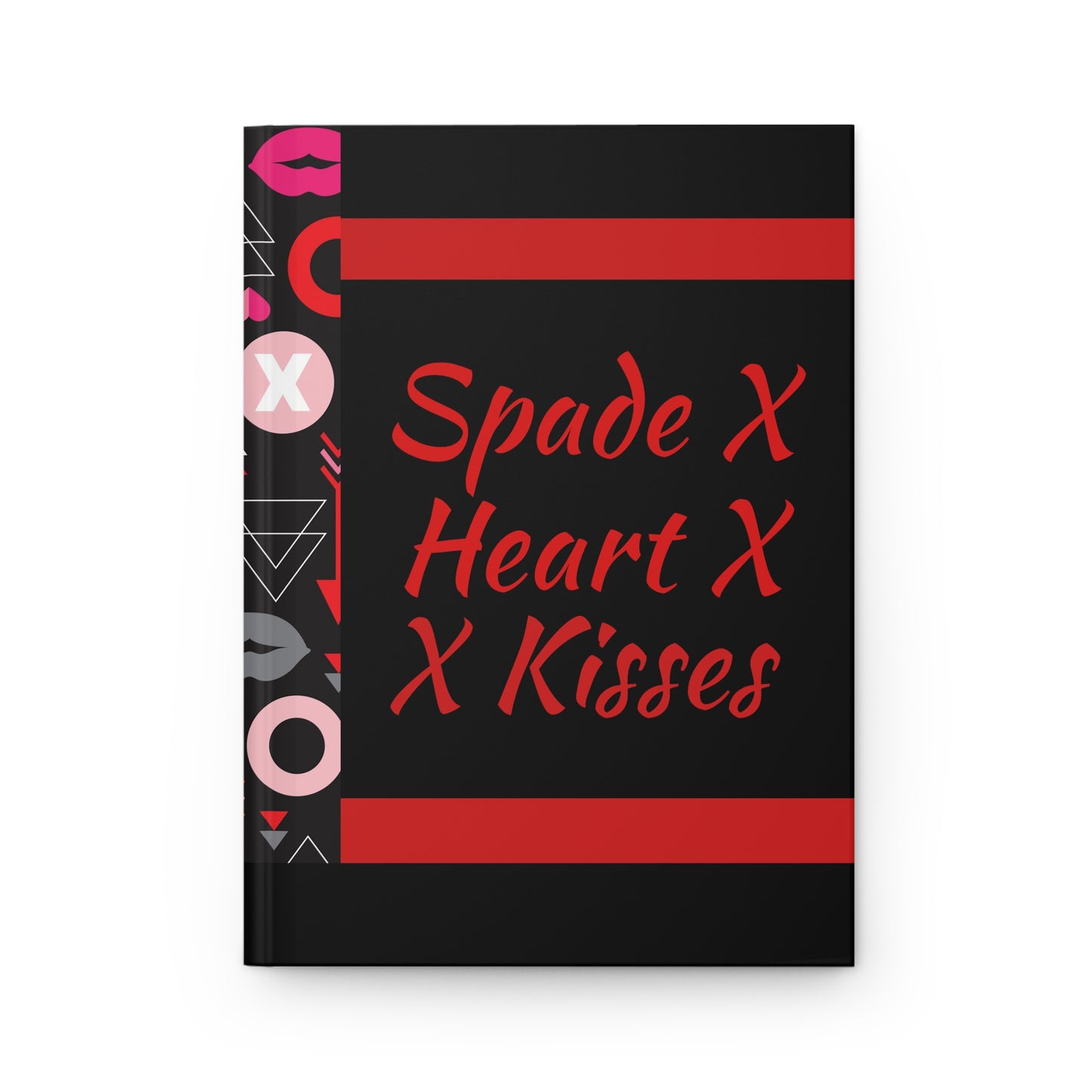 Spade X Heart X Kisses Custom Hardcover Journal | Black Red Pink Pattern