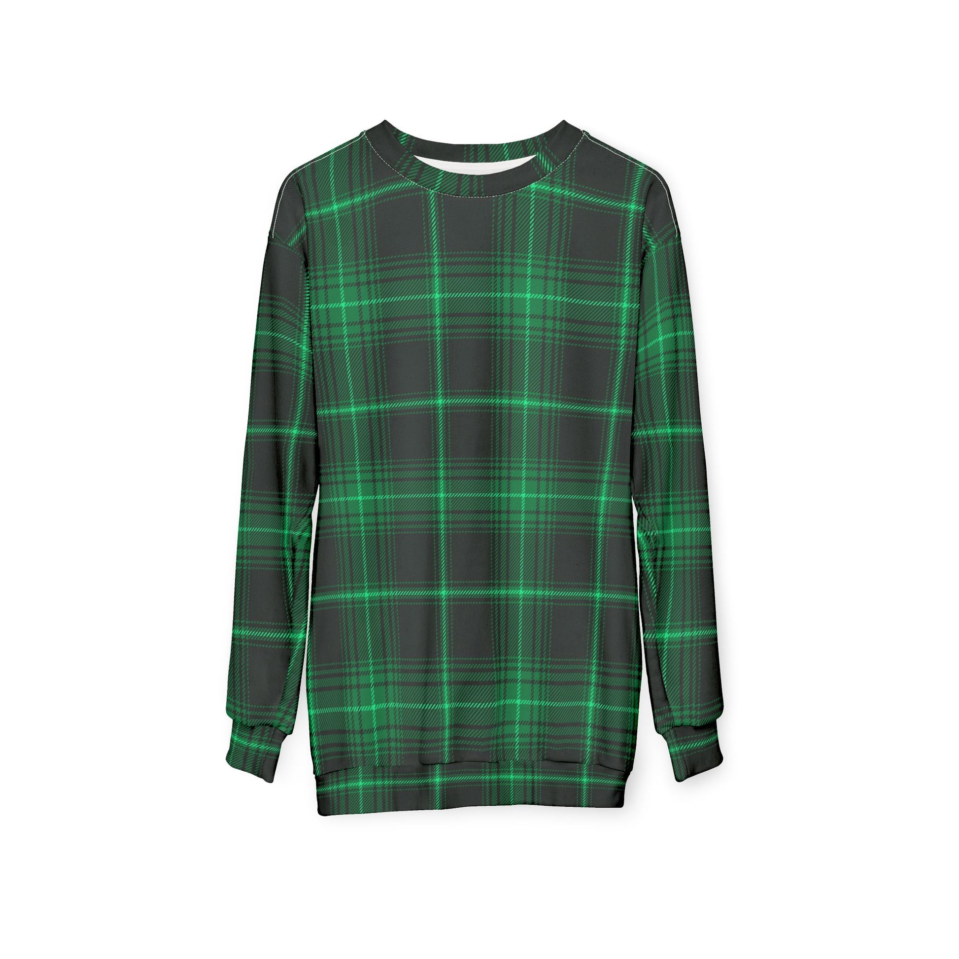 Cozy Green Plaid Unisex Sweatshirt, Holiday Gift, Casual Wear, Trendy Style image 3