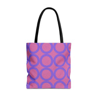 Chic light pink and purple circle tote bag with black handles, eco-friendly and stylish shopping accessory