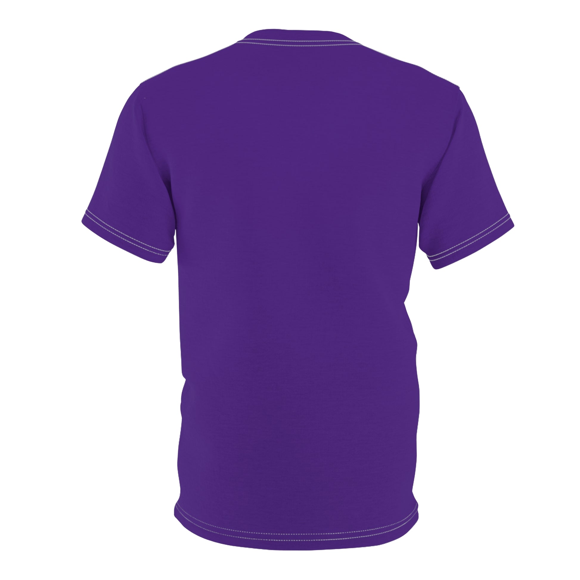 Purple t-shirt with white trim on a white background