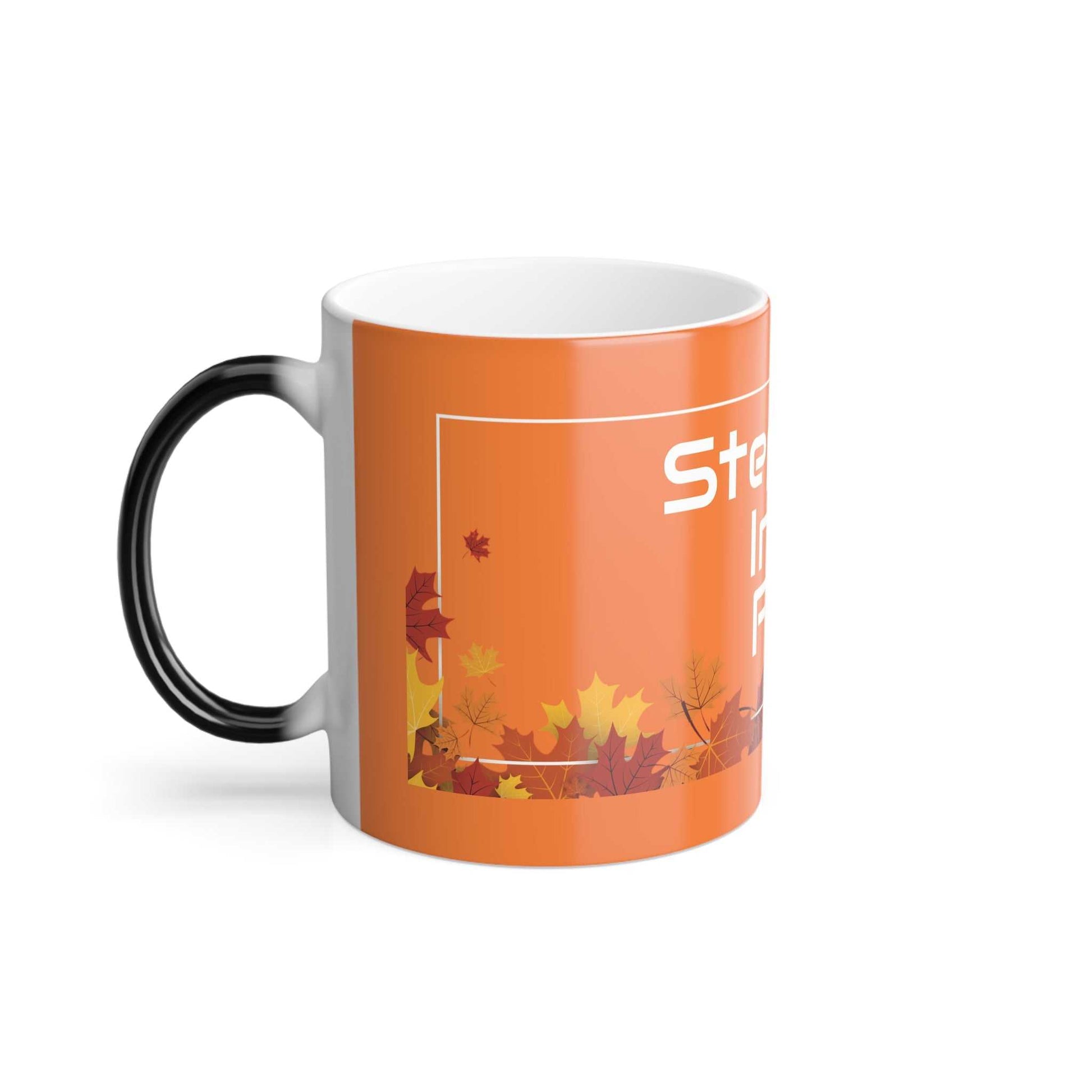 Fall Lovers Color Morphing Mug with heat-sensitive autumn leaves design and black handle