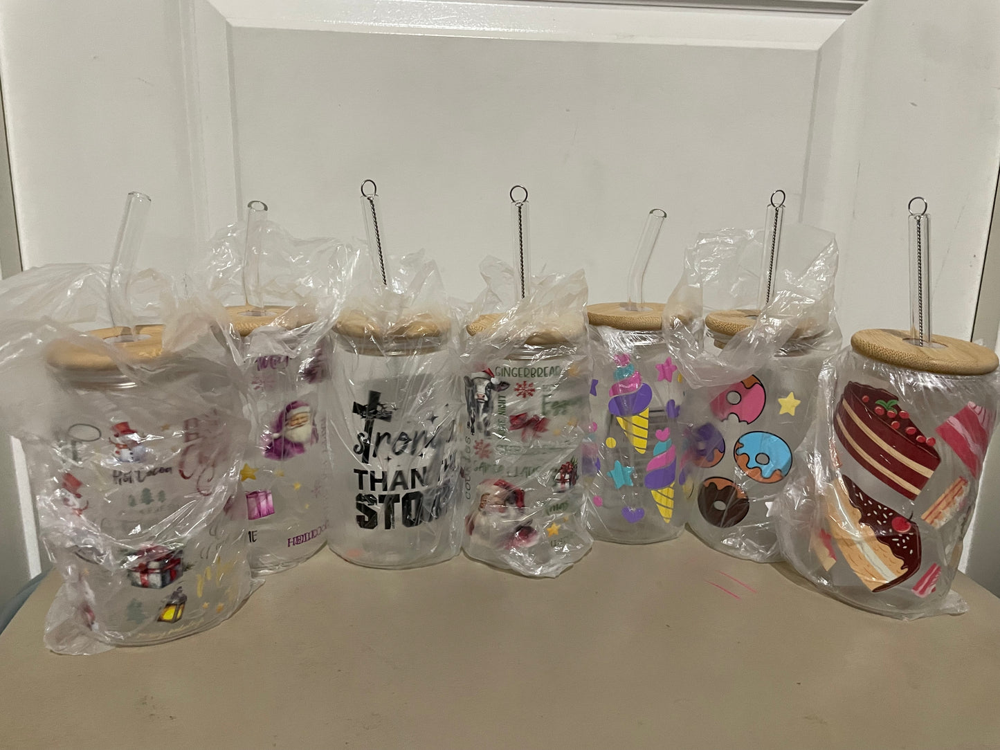 Custom Glass Cup Tumbler With Religious Uv Sticker