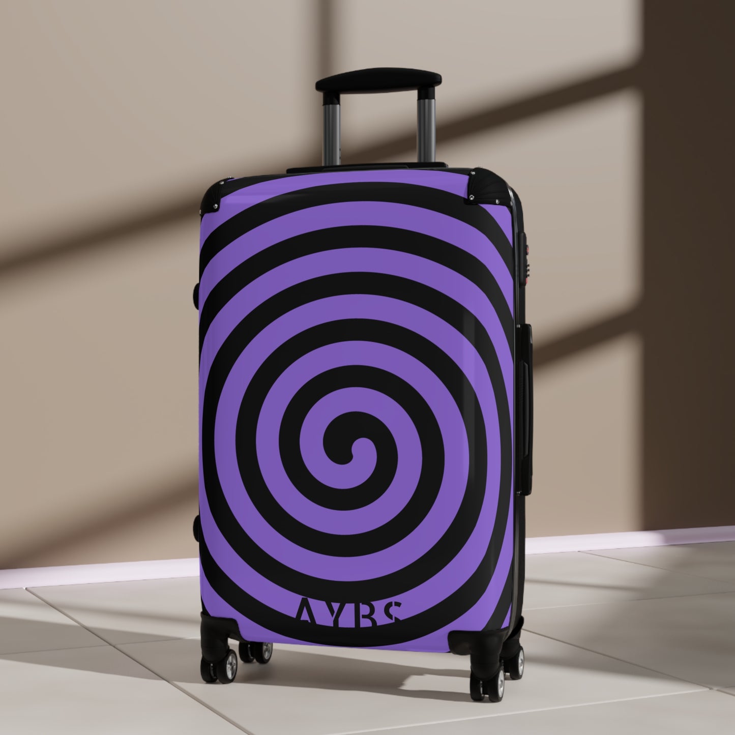 Spiral Pattern Suitcase | Unique Gift for Travelers | Black and Purple Design image 5