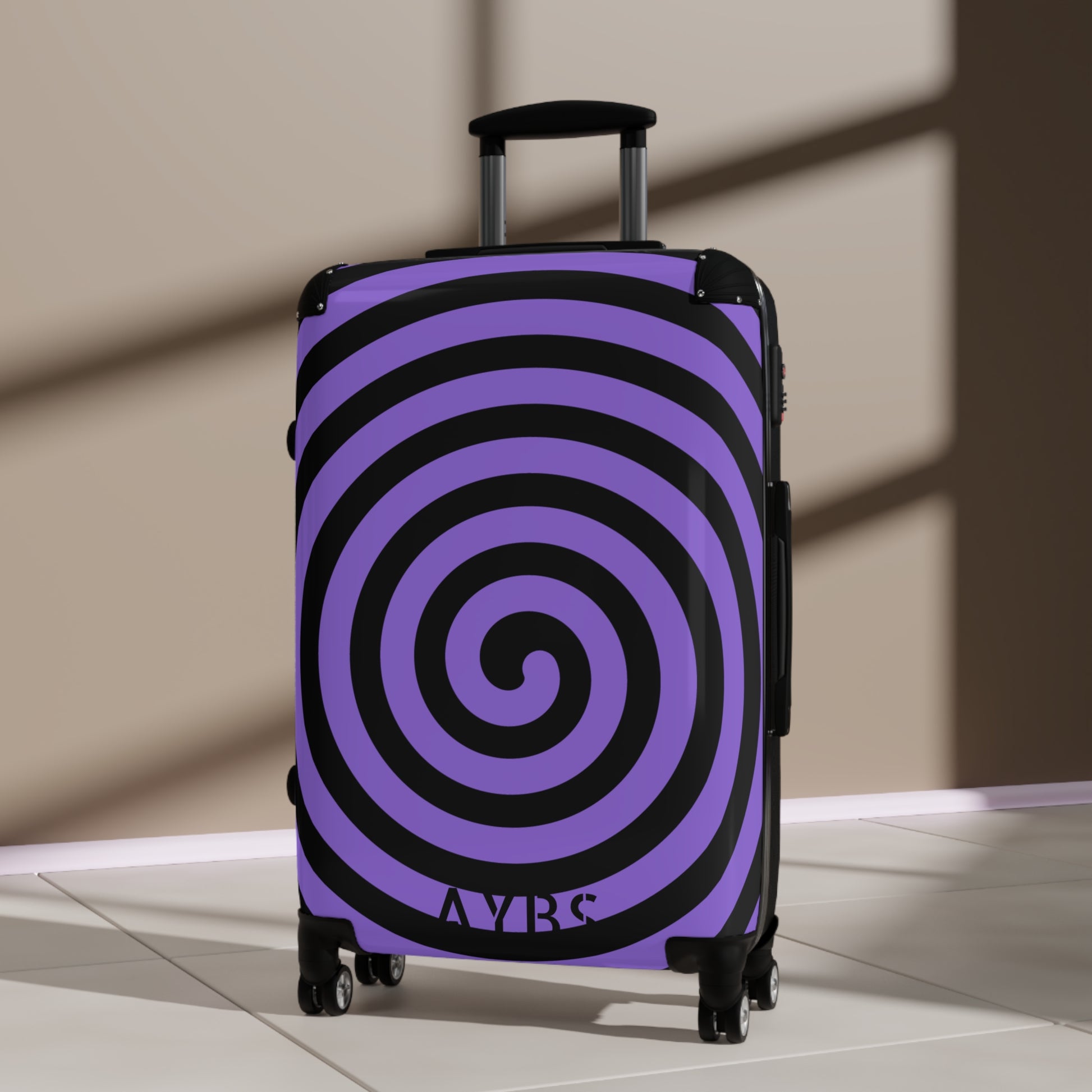 Spiral Pattern Suitcase | Unique Gift for Travelers | Black and Purple Design image 5