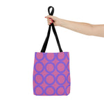 Chic light pink and purple circle tote bag with black handles, eco-friendly and stylish shopping bag