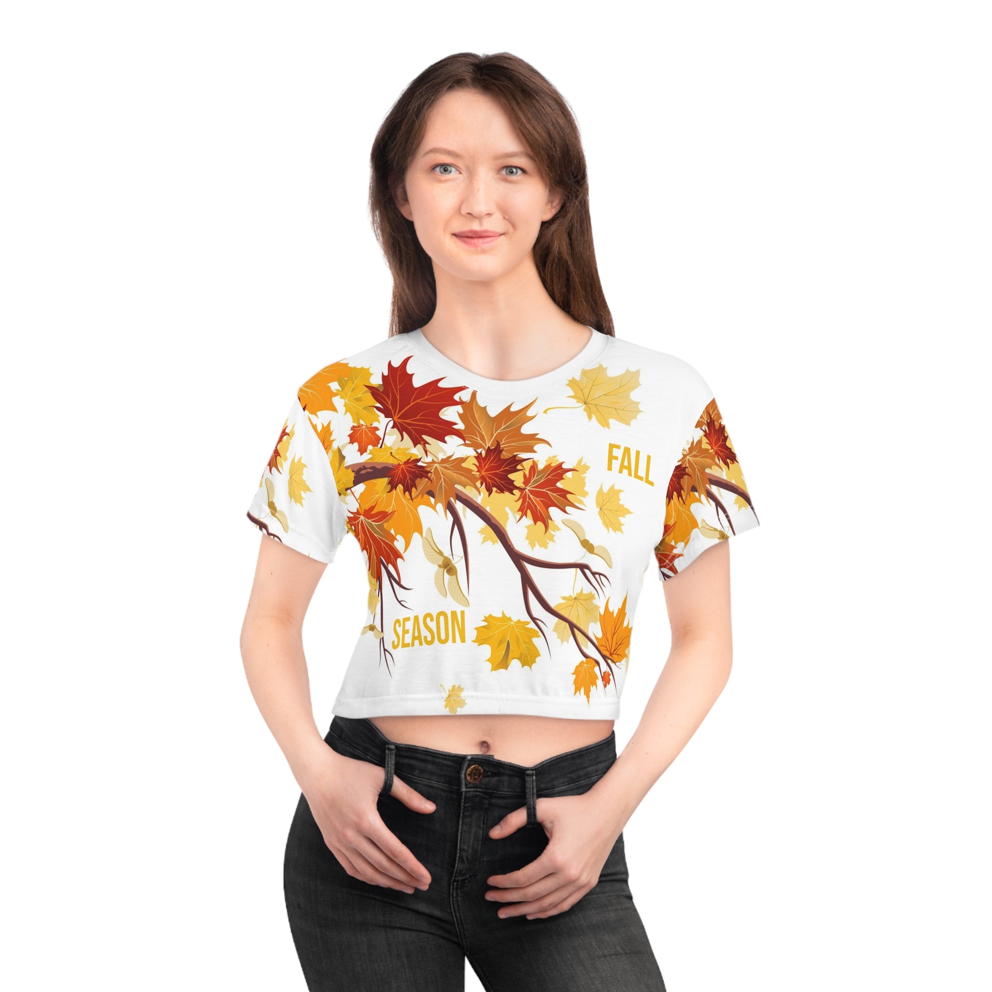 Fall Leaves Crop Tee - Cozy Outfits, Perfect For Nature Lovers. image 0