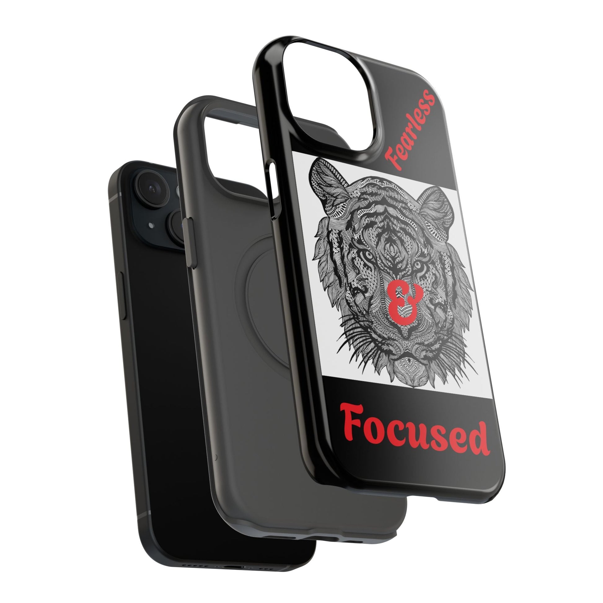 Tiger phone case with impact-resistant dual-layer protection and vibrant tiger design, supporting wireless charging